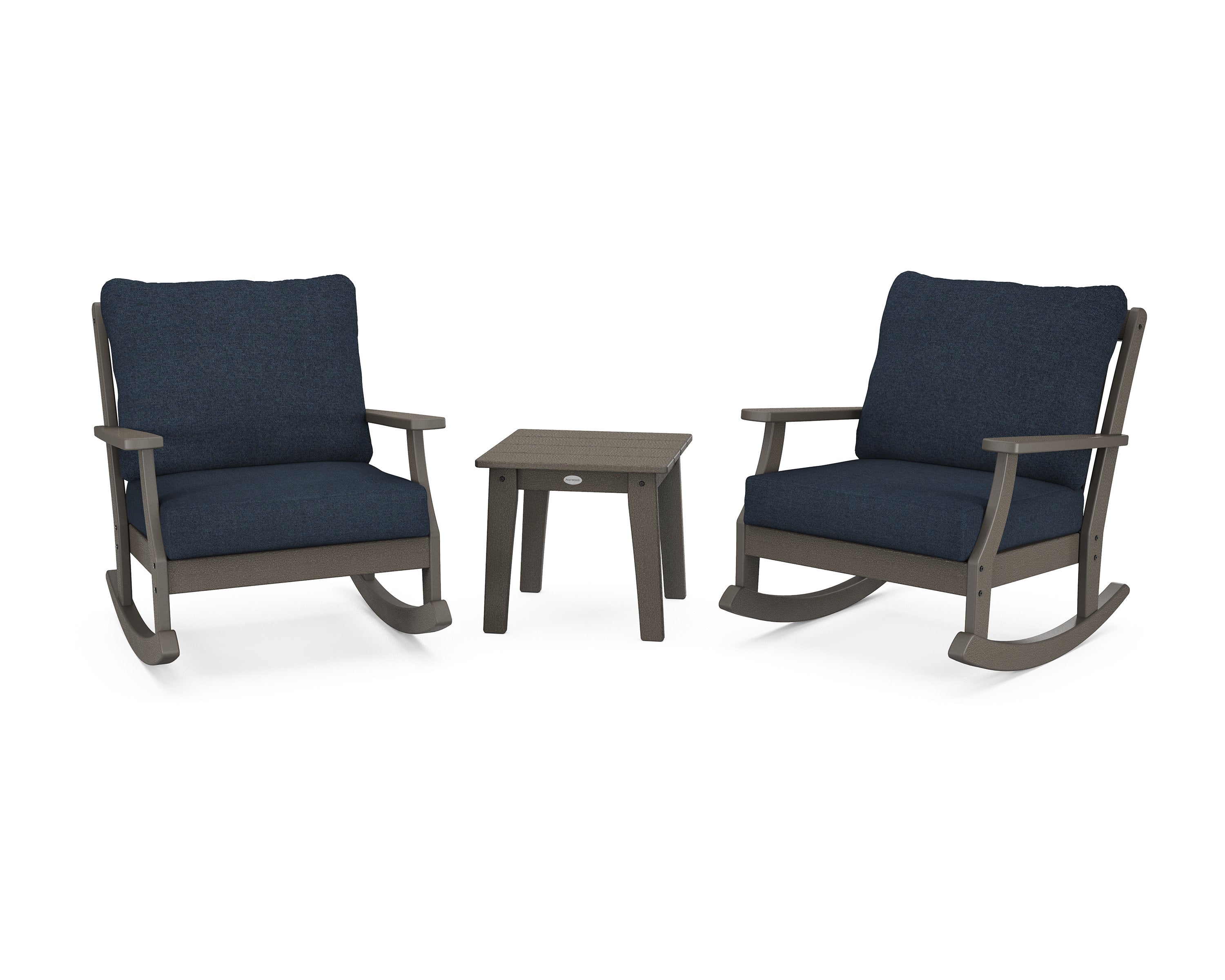Braxton 3-Piece Deep Seating Rocker Set in Vintage Coffee / Marine Indigo