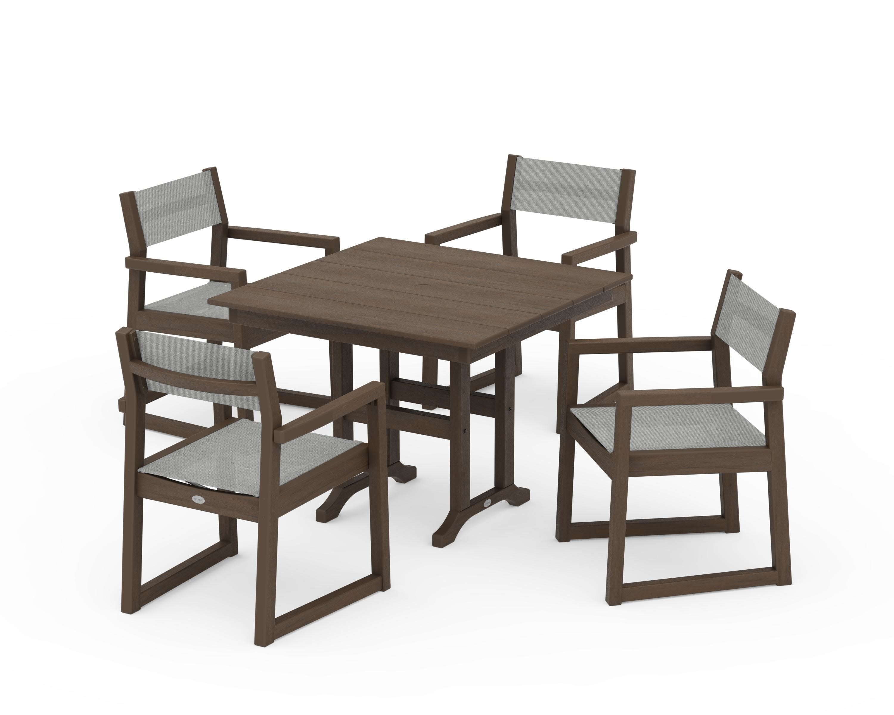 EDGE Sling Arm Chair 5-Piece Farmhouse Dining Set in Kona / Metallic Sling