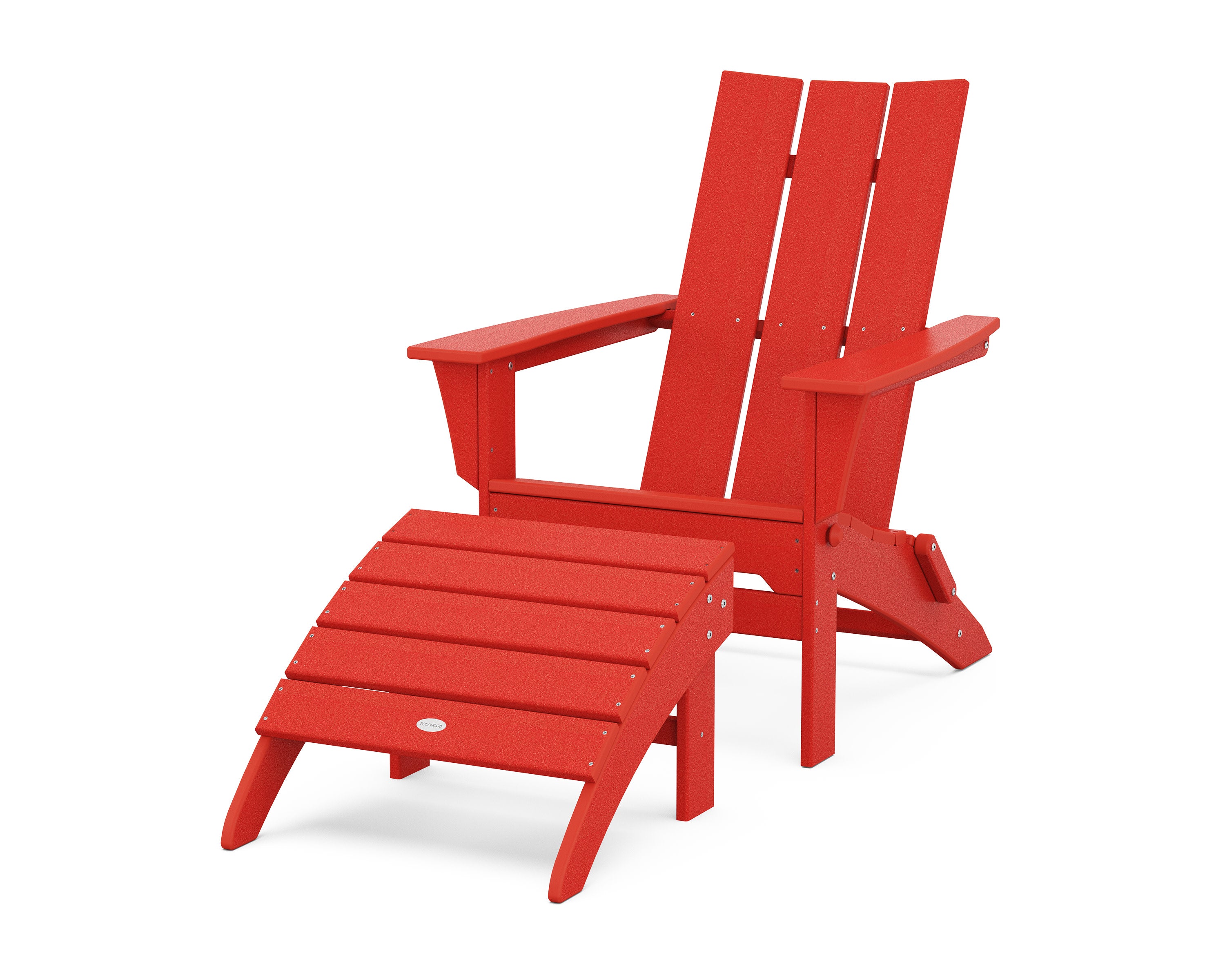 Modern Folding Adirondack Chair 2-Piece Set with Ottoman in Sunset Red