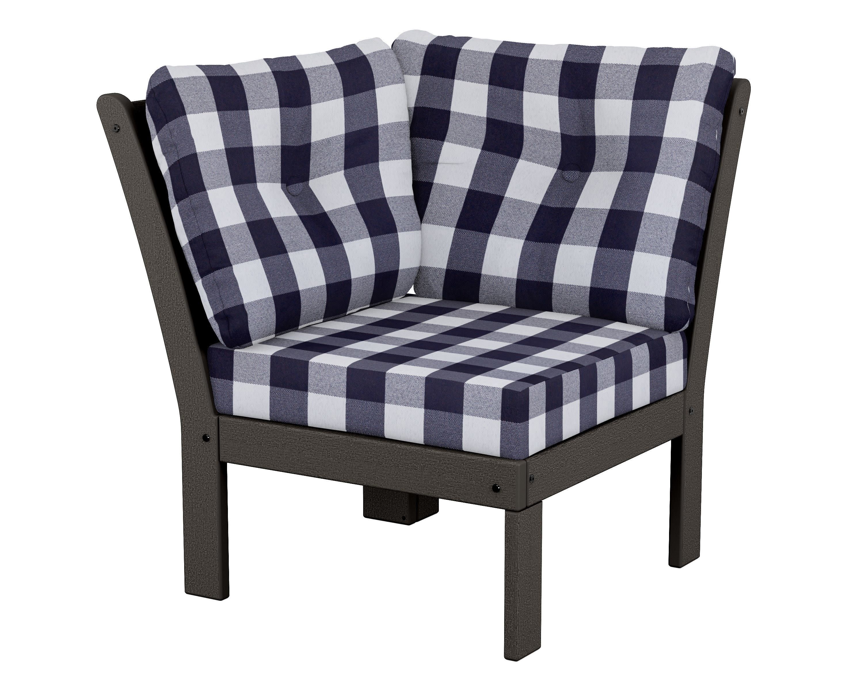 Vineyard Modular Corner Chair in Vintage Coffee / Buffalo Plaid Navy