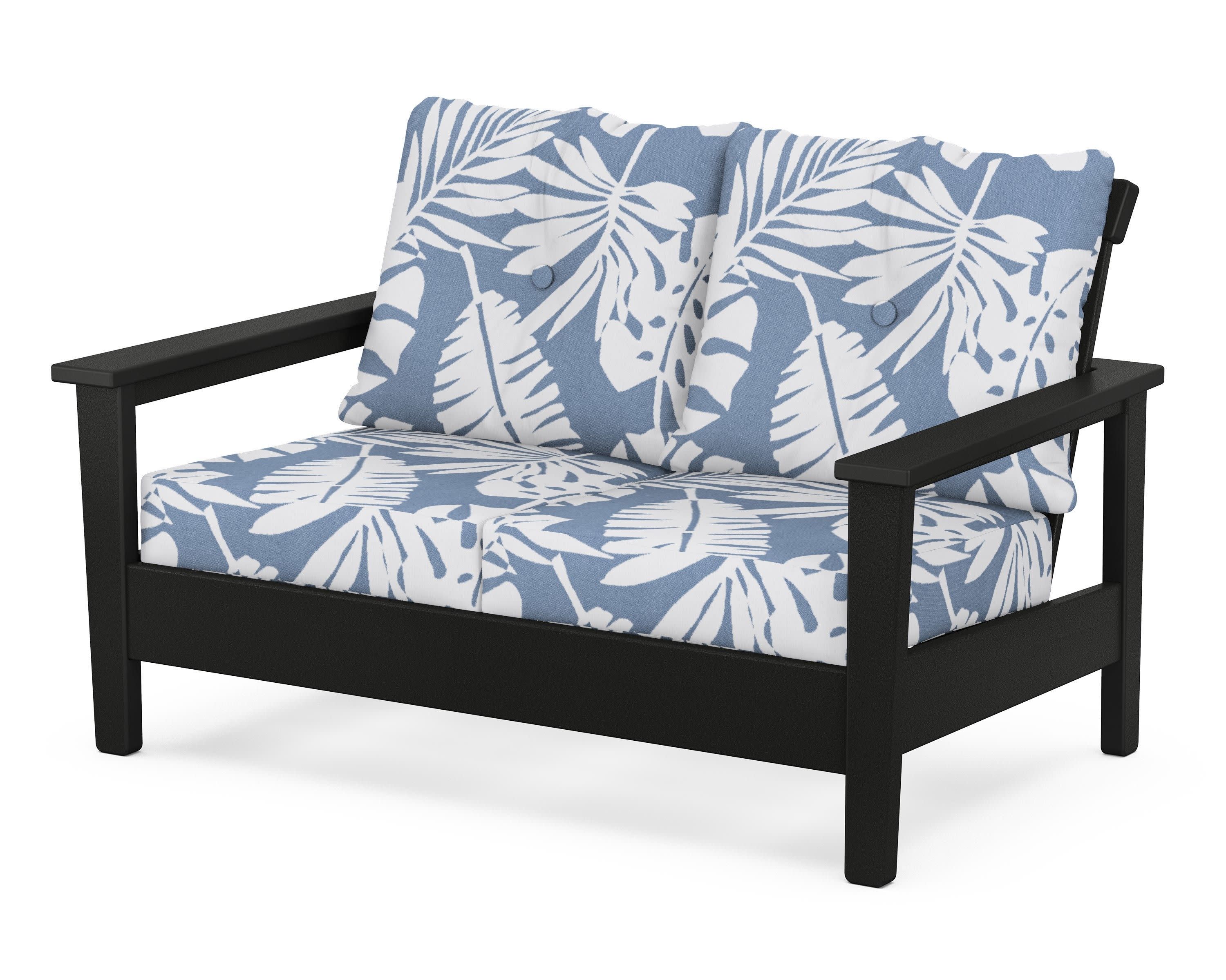 Prescott Deep Seating Loveseat in Black / Leaf Sky Blue