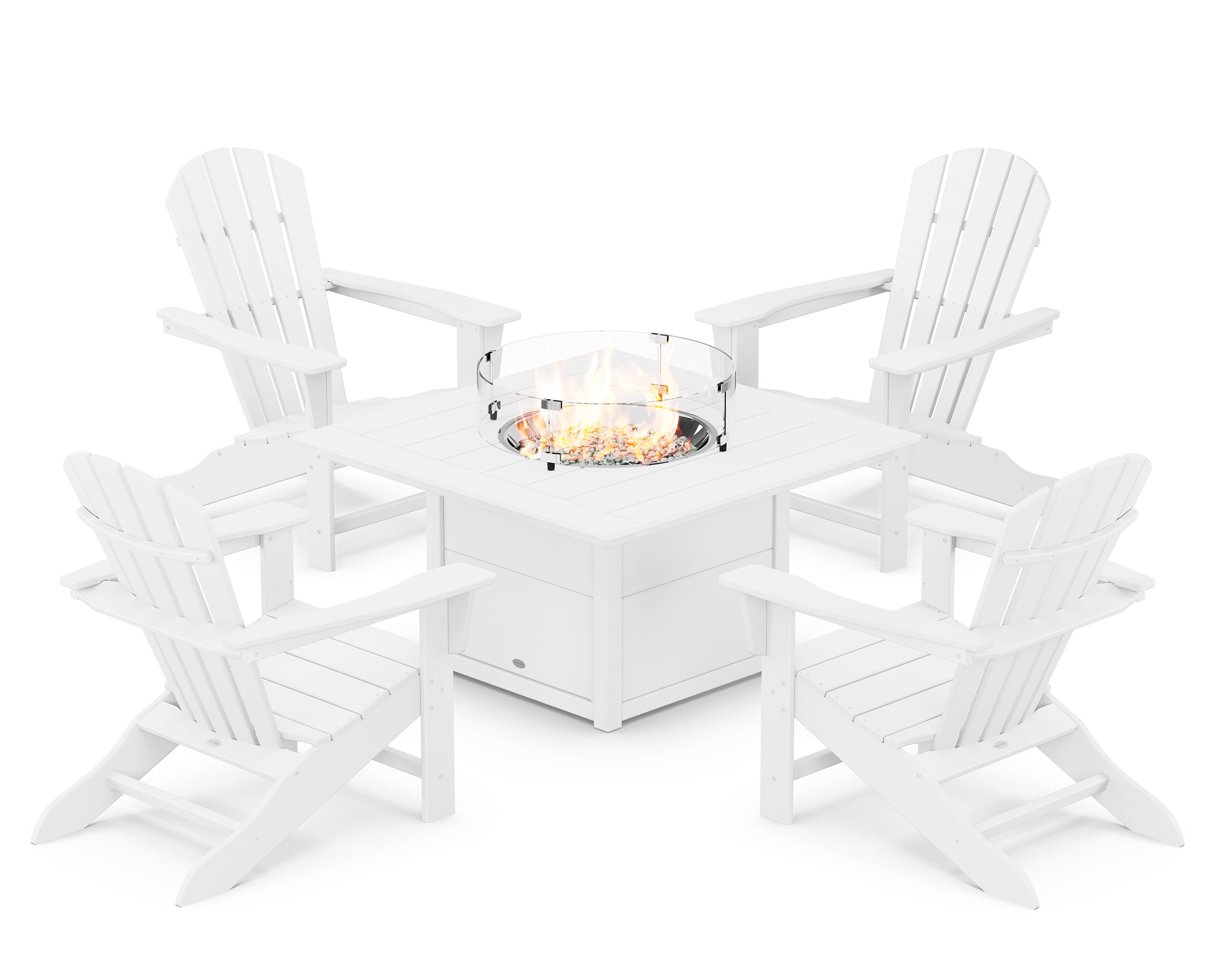 Palm Coast 5-Piece Adirondack Chair Conversation Set with Fire Pit Table in White