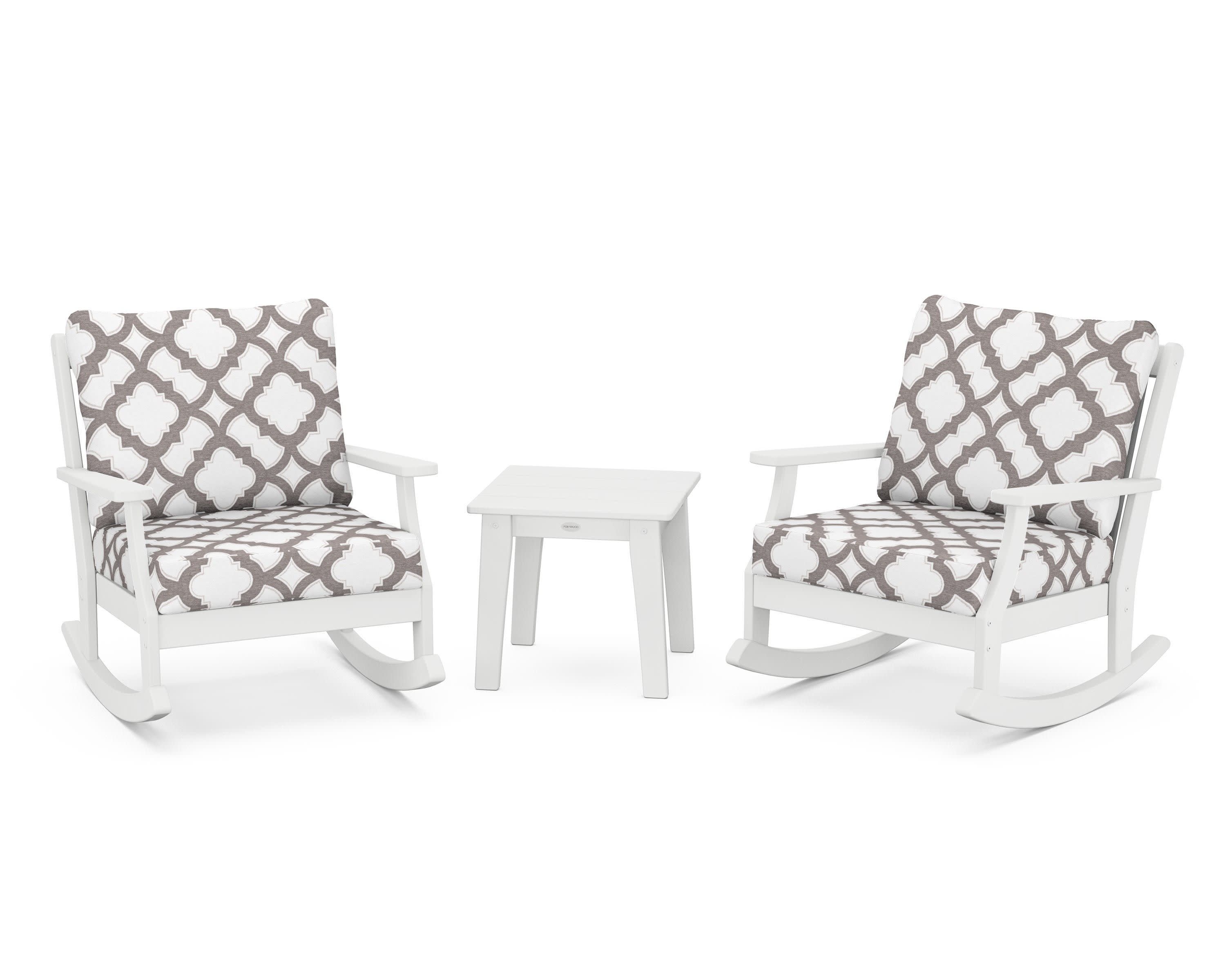 Braxton 3-Piece Deep Seating Rocker Set in White / Trellis Grey Mist