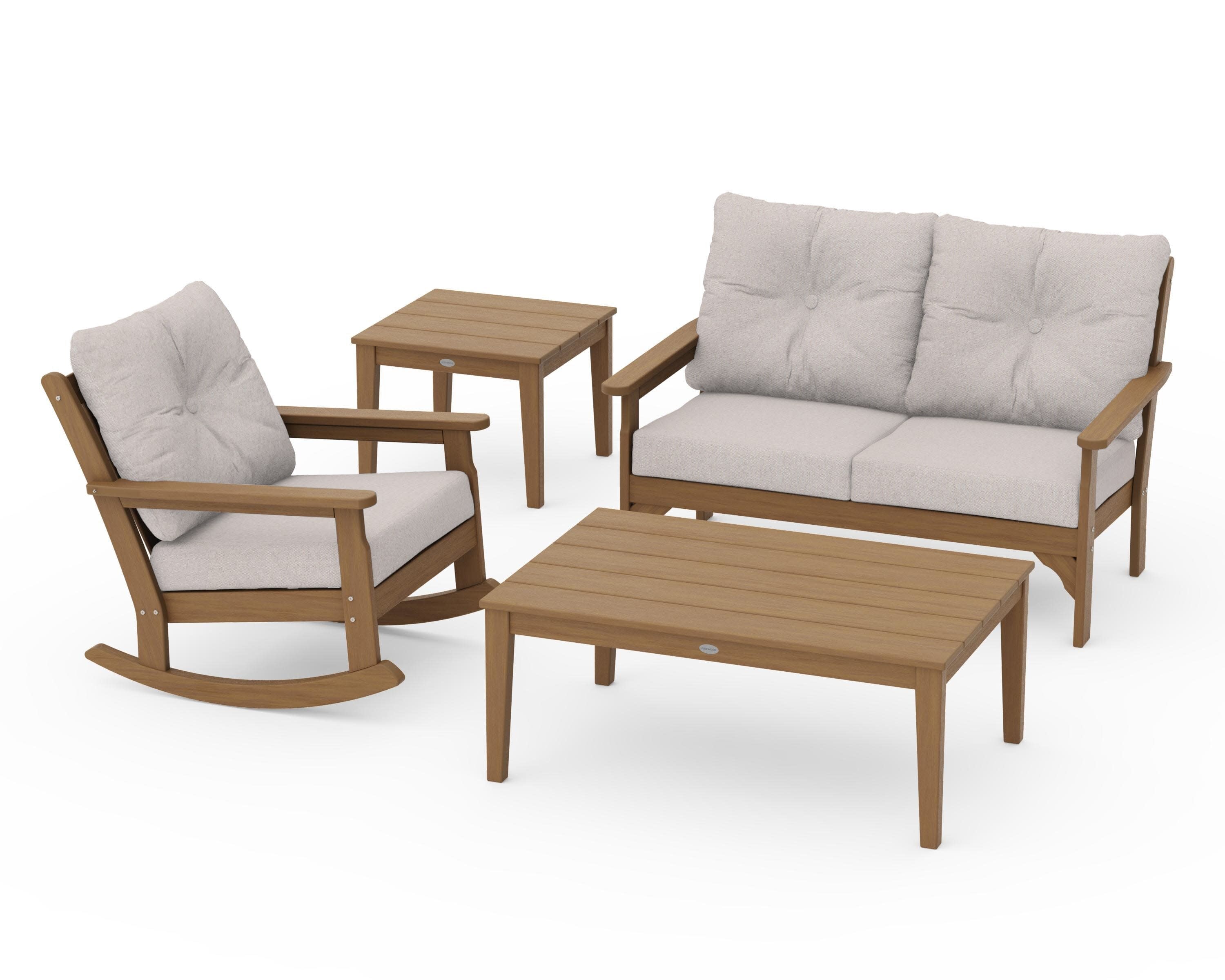 Vineyard 4-Piece Deep Seating Rocker Set in Natural / Dune Burlap