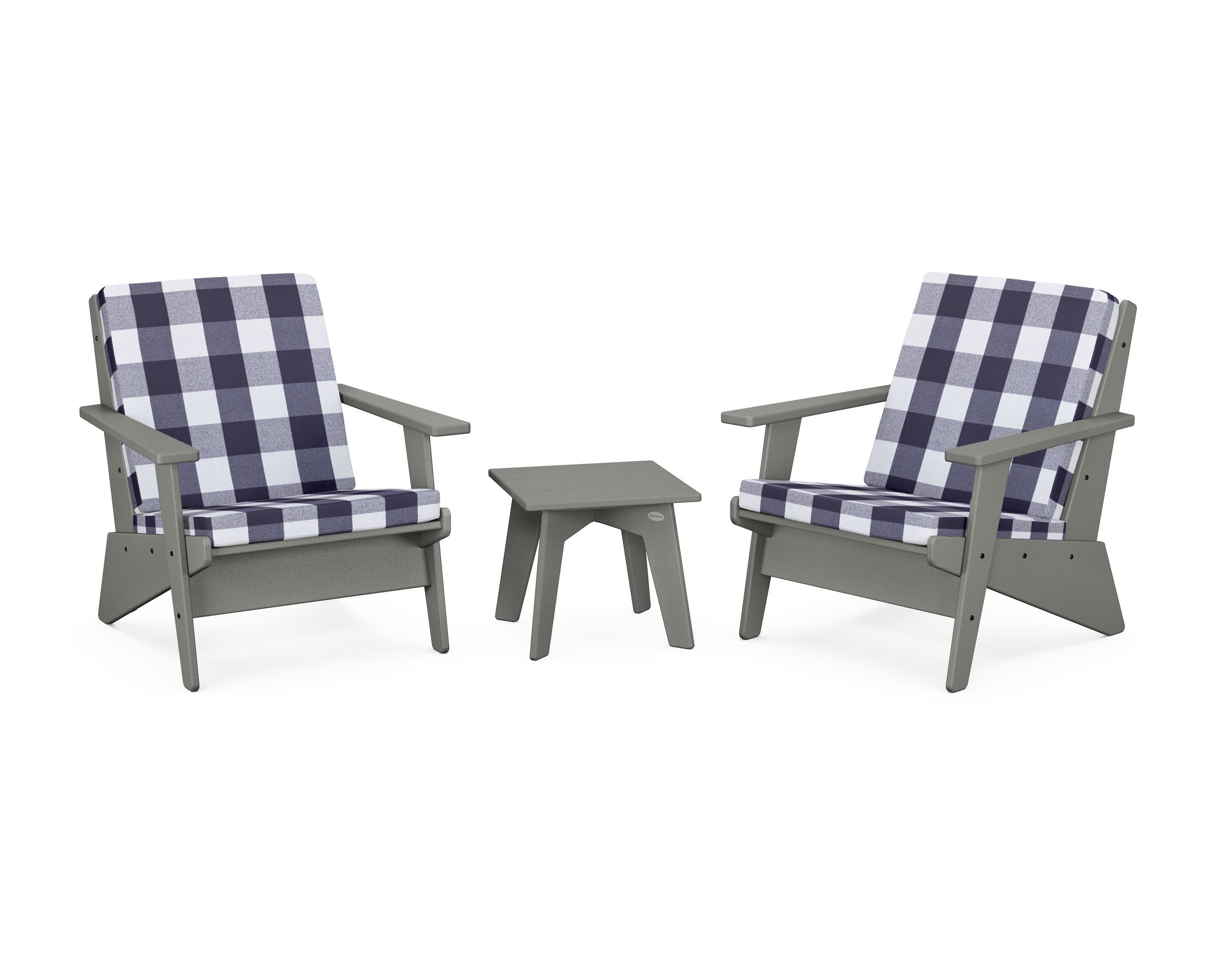 Riviera Modern Lounge 3-Piece Set in Slate Grey / Buffalo Plaid Navy