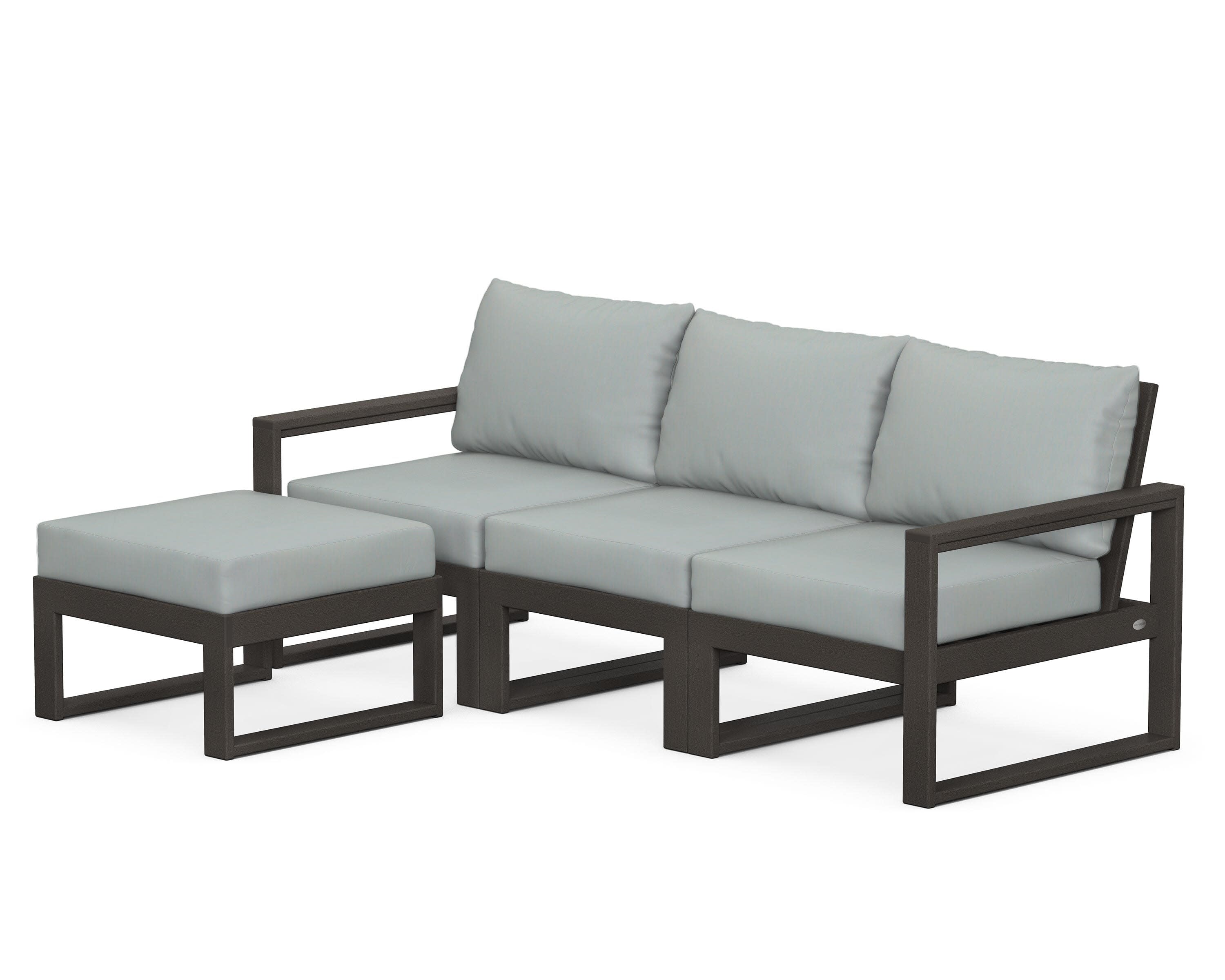 EDGE 4-Piece Modular Deep Seating Set with Ottoman in Vintage Coffee / Spa