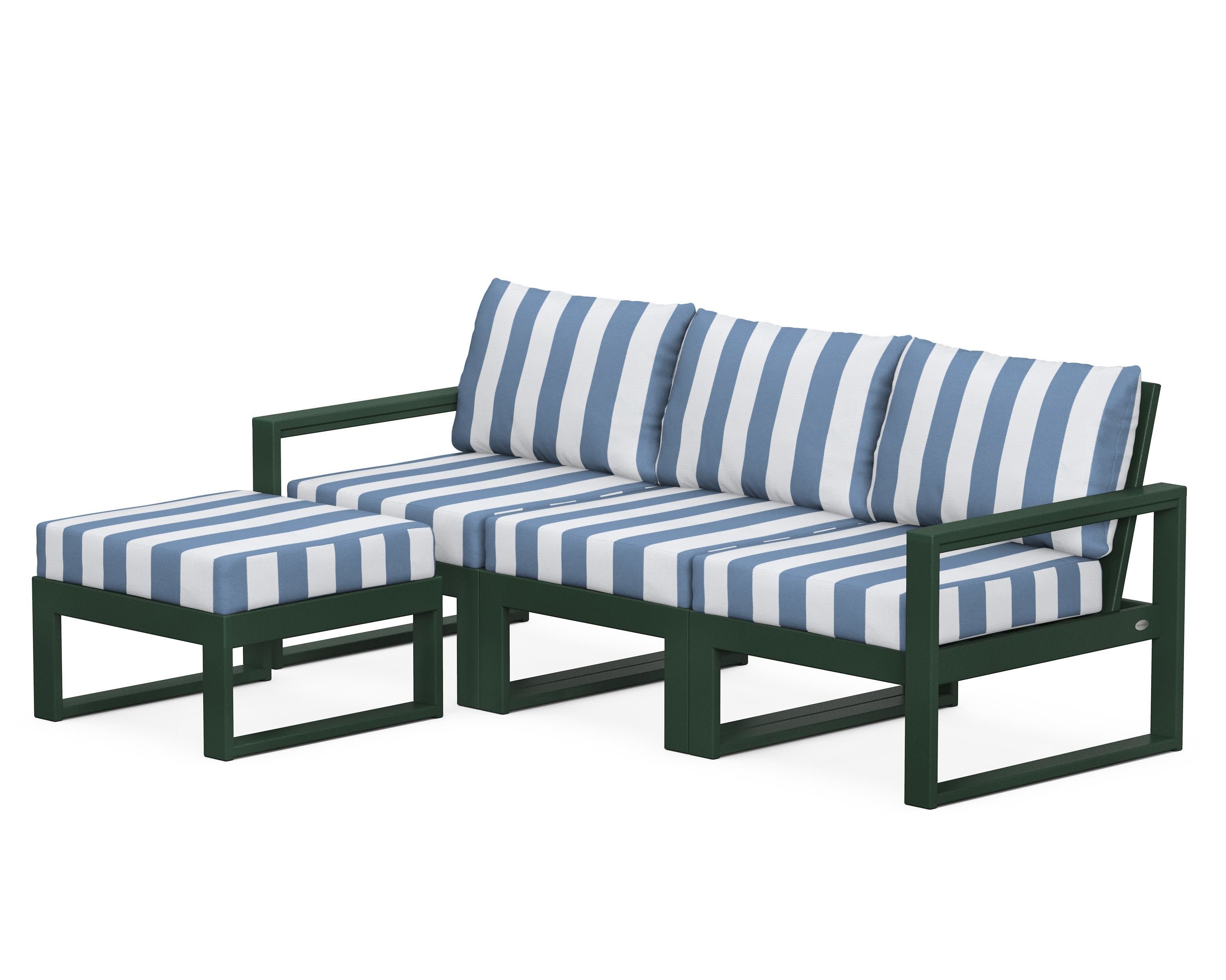 EDGE 4-Piece Modular Deep Seating Set with Ottoman in Green / Cabana Stripe Sky Blue