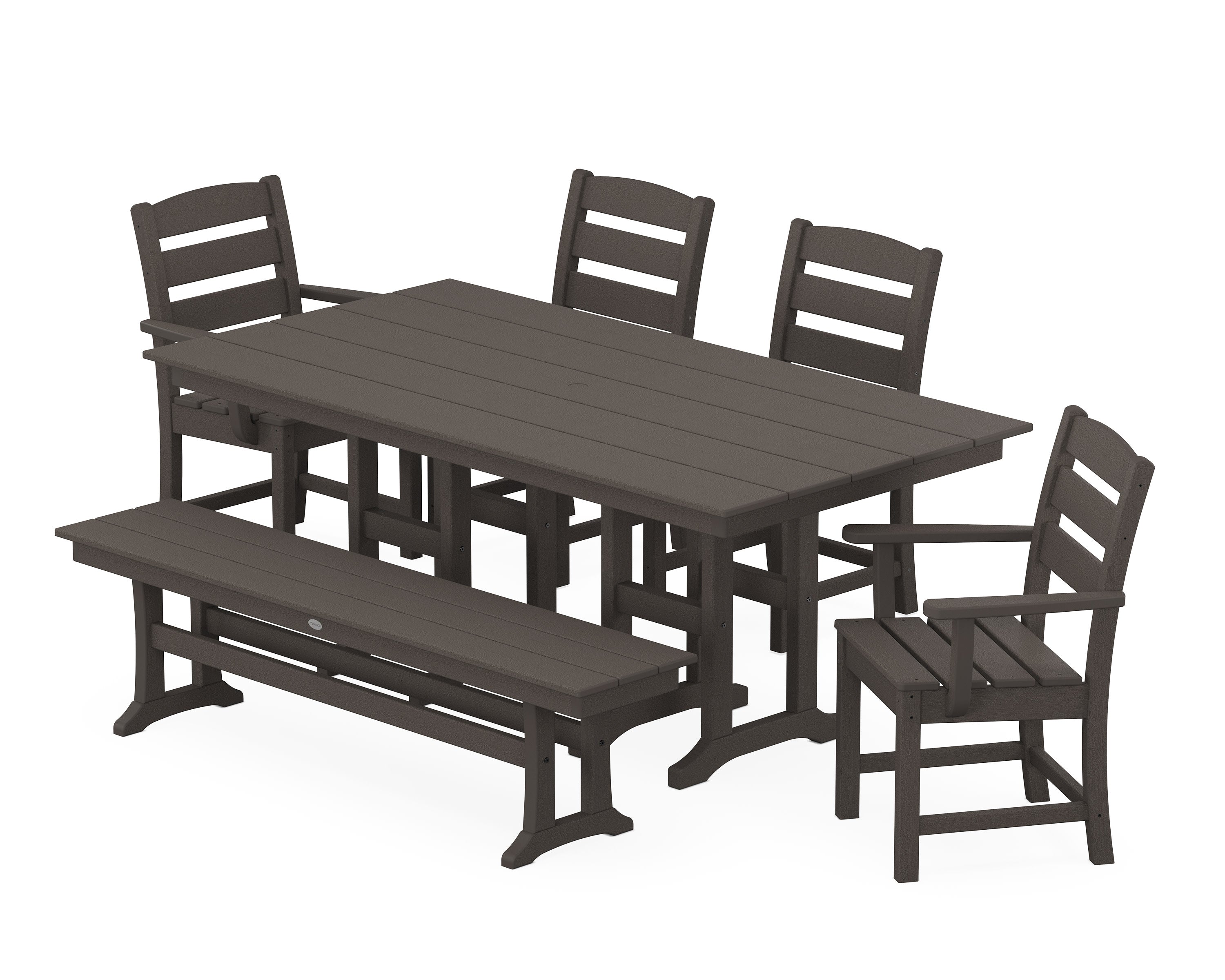 Lakeside 6-Piece Farmhouse Dining Set with Bench in Vintage Coffee