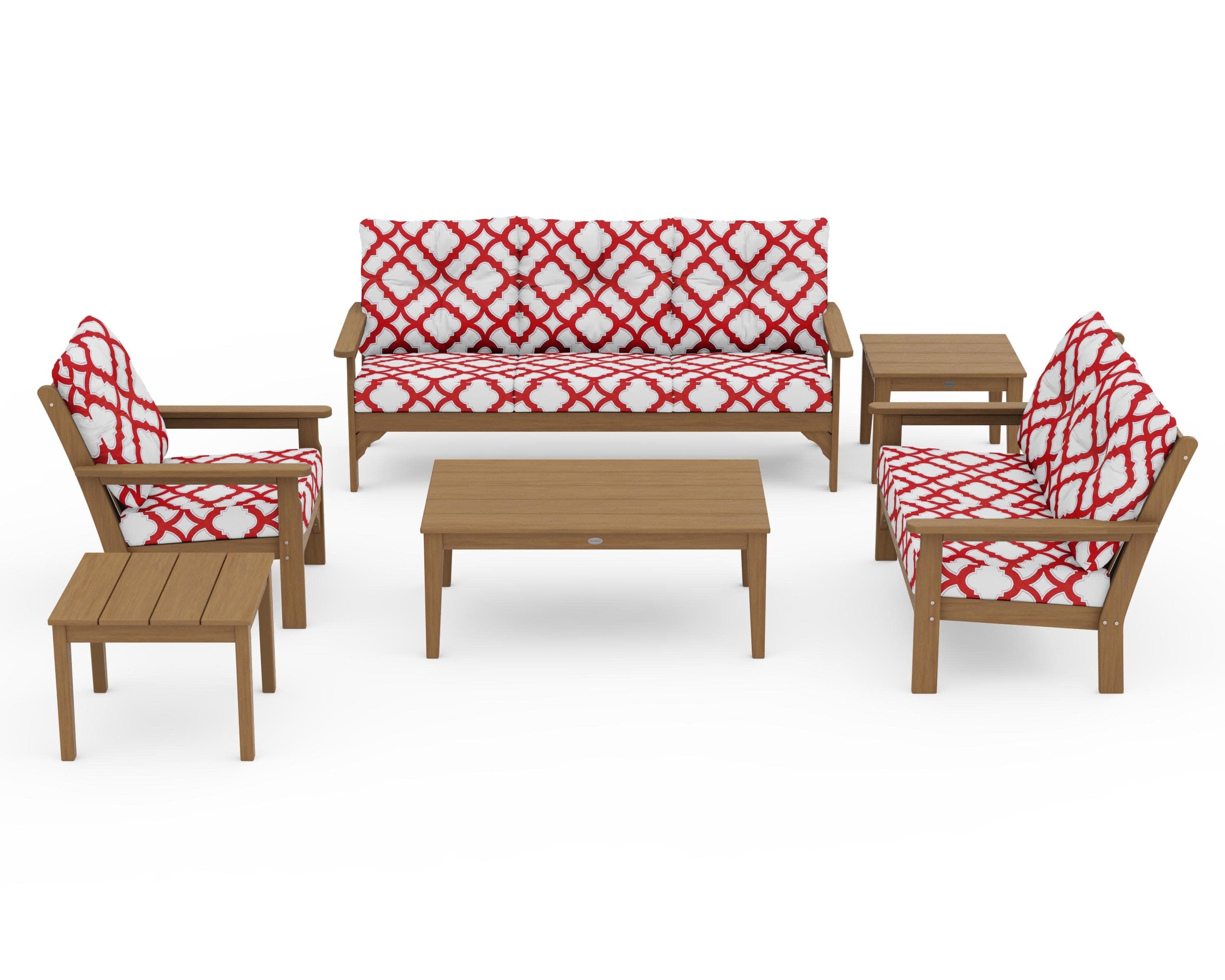 Vineyard 6-Piece Deep Seating Set in Natural / Trellis Crimson
