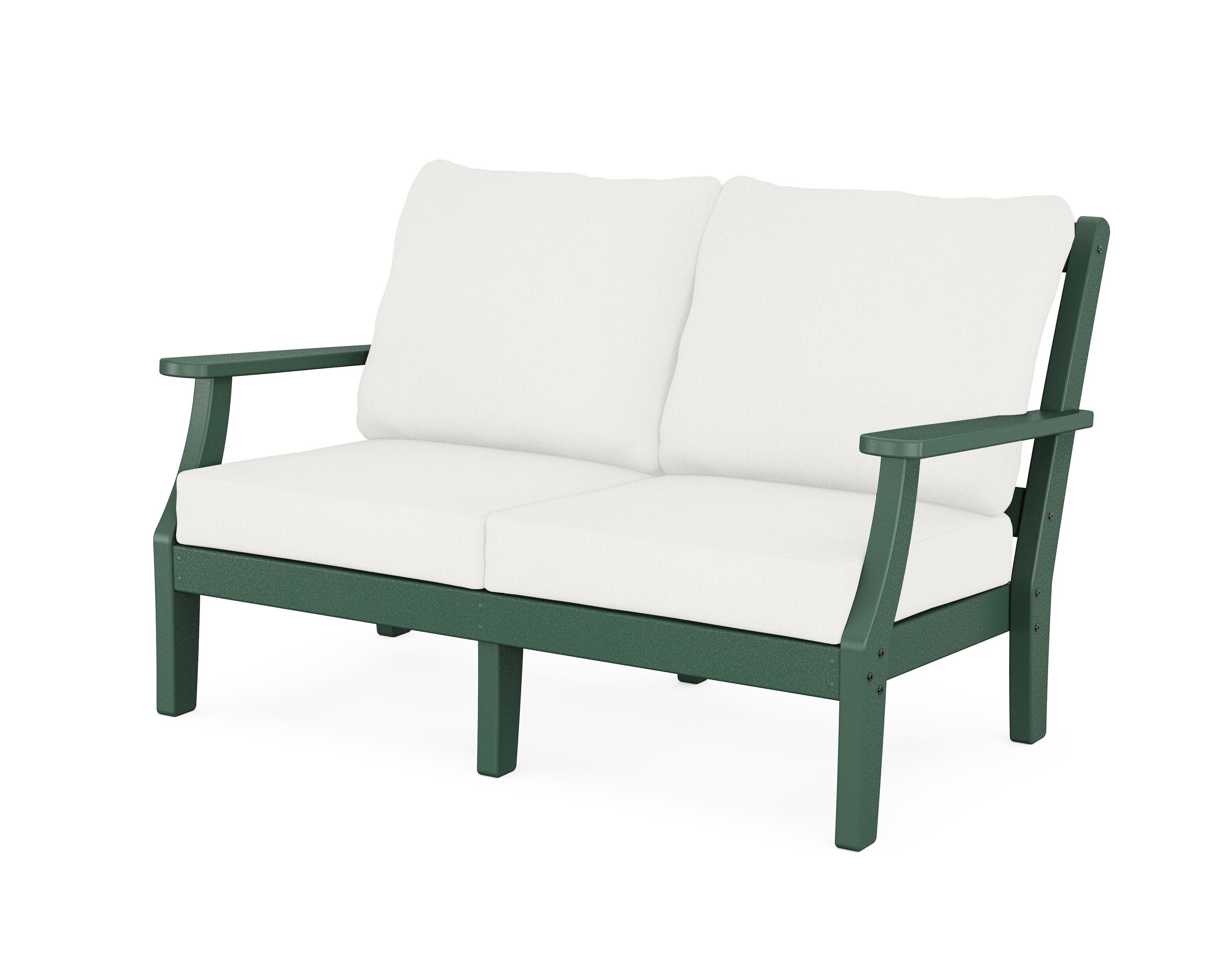 Chinoiserie Deep Seating Loveseat in Green / Natural Linen