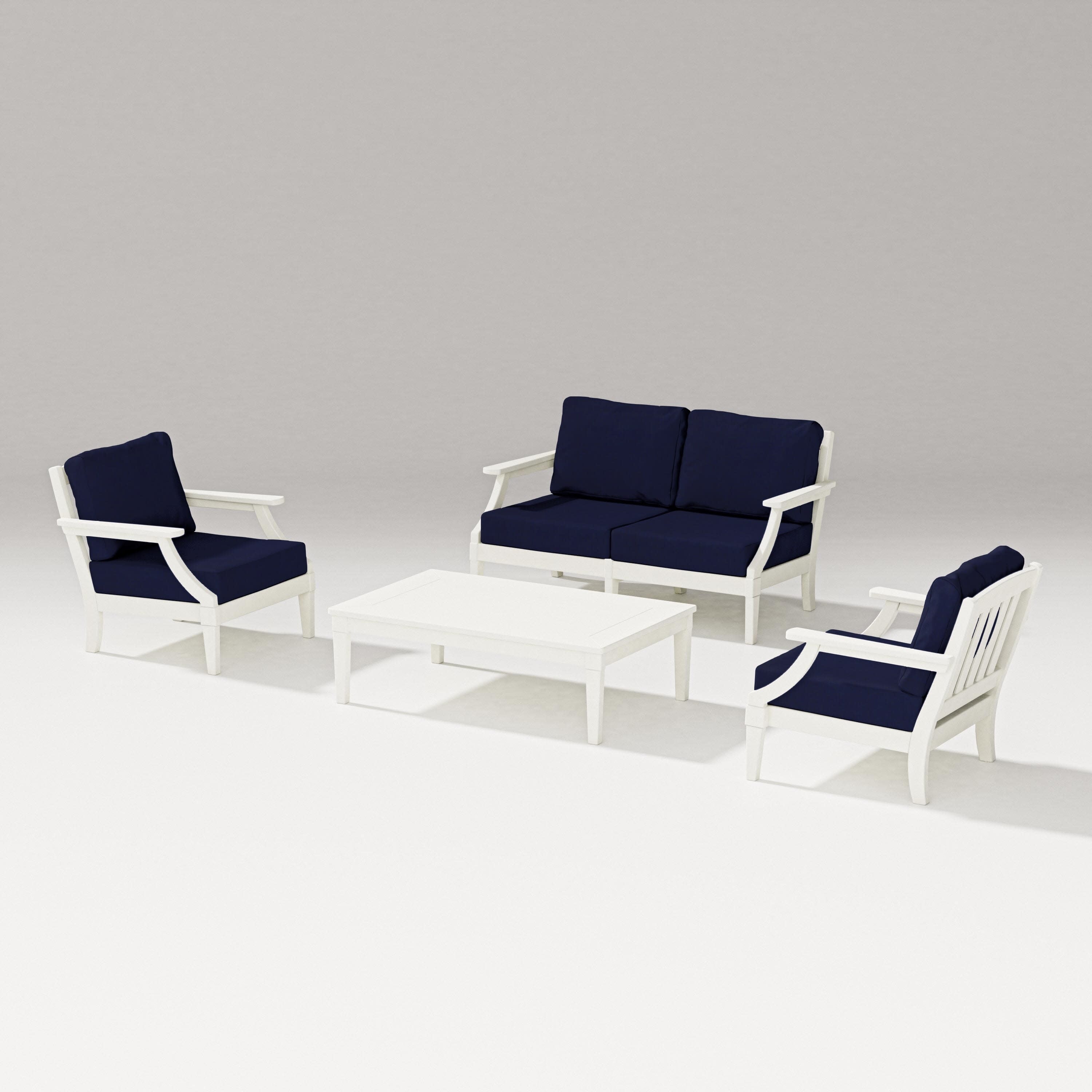 Estate Lounge 4-Piece Loveseat Set in Vintage White / Navy