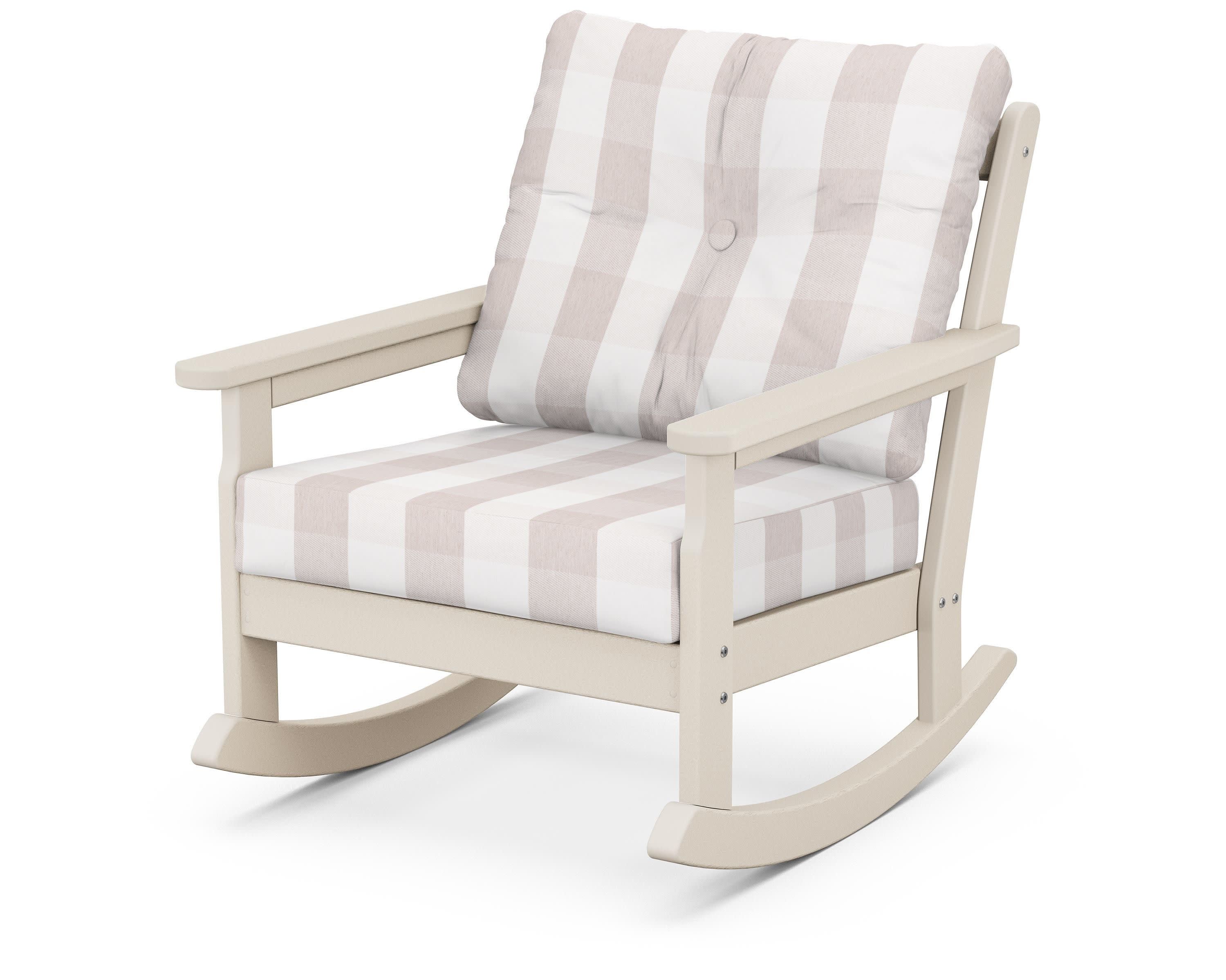 Vineyard Deep Seating Rocking Chair in Sand / Buffalo Plaid Dune Burlap
