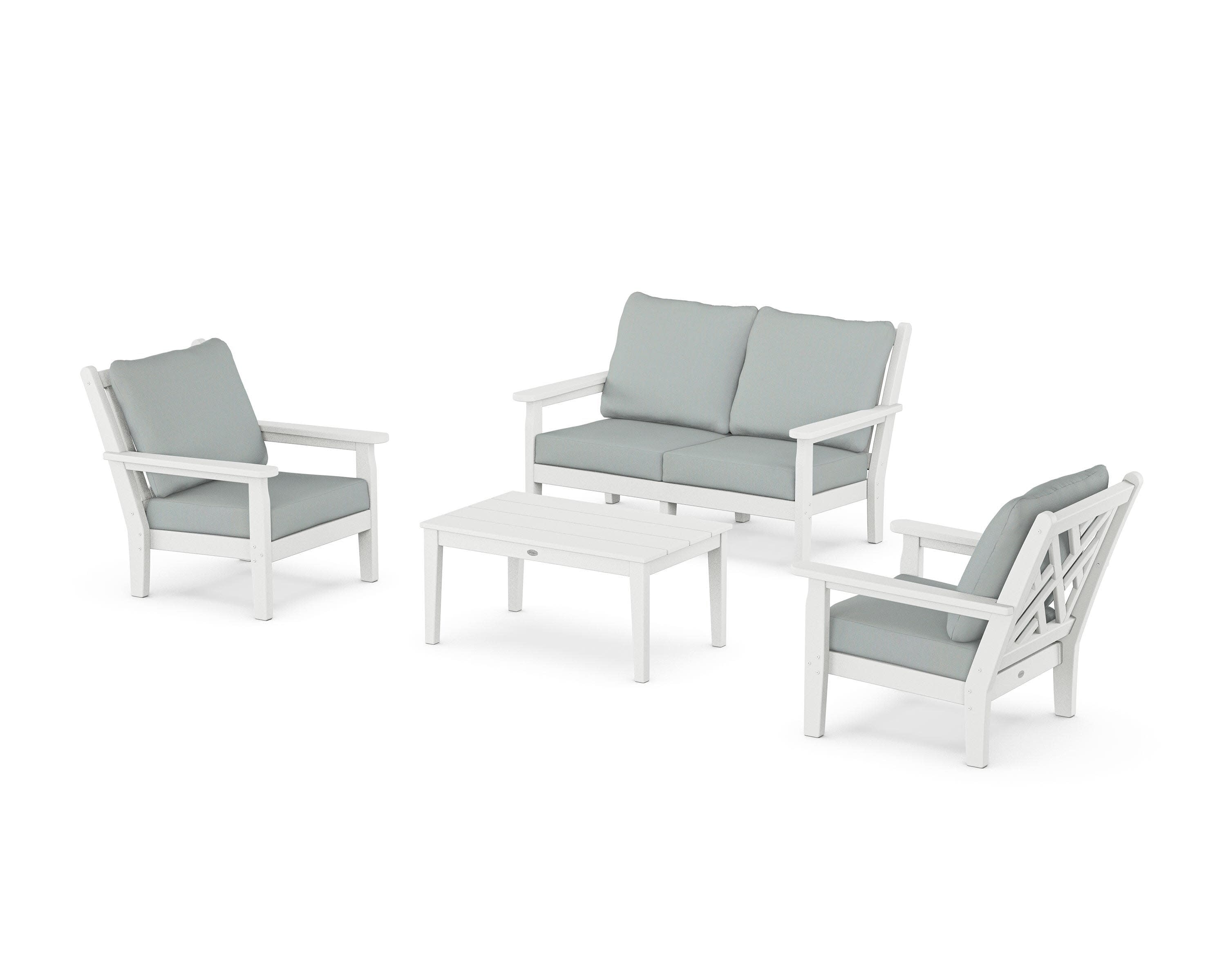 Chippendale 4-Piece Deep Seating Set with Loveseat in White / Spa