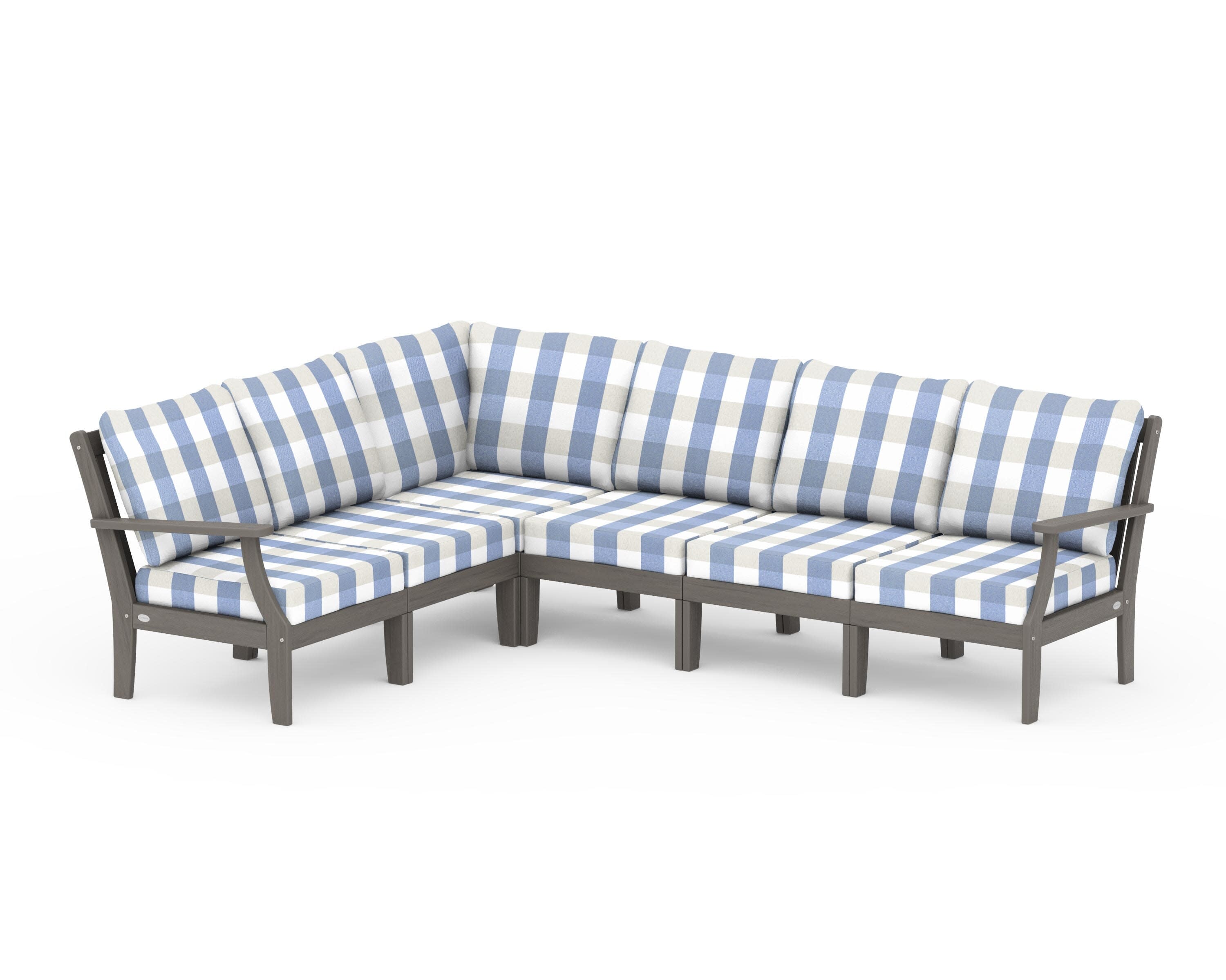 Braxton Modular 6-Piece Deep Seating Set in Driftwood / Buffalo Plaid Sky Blue