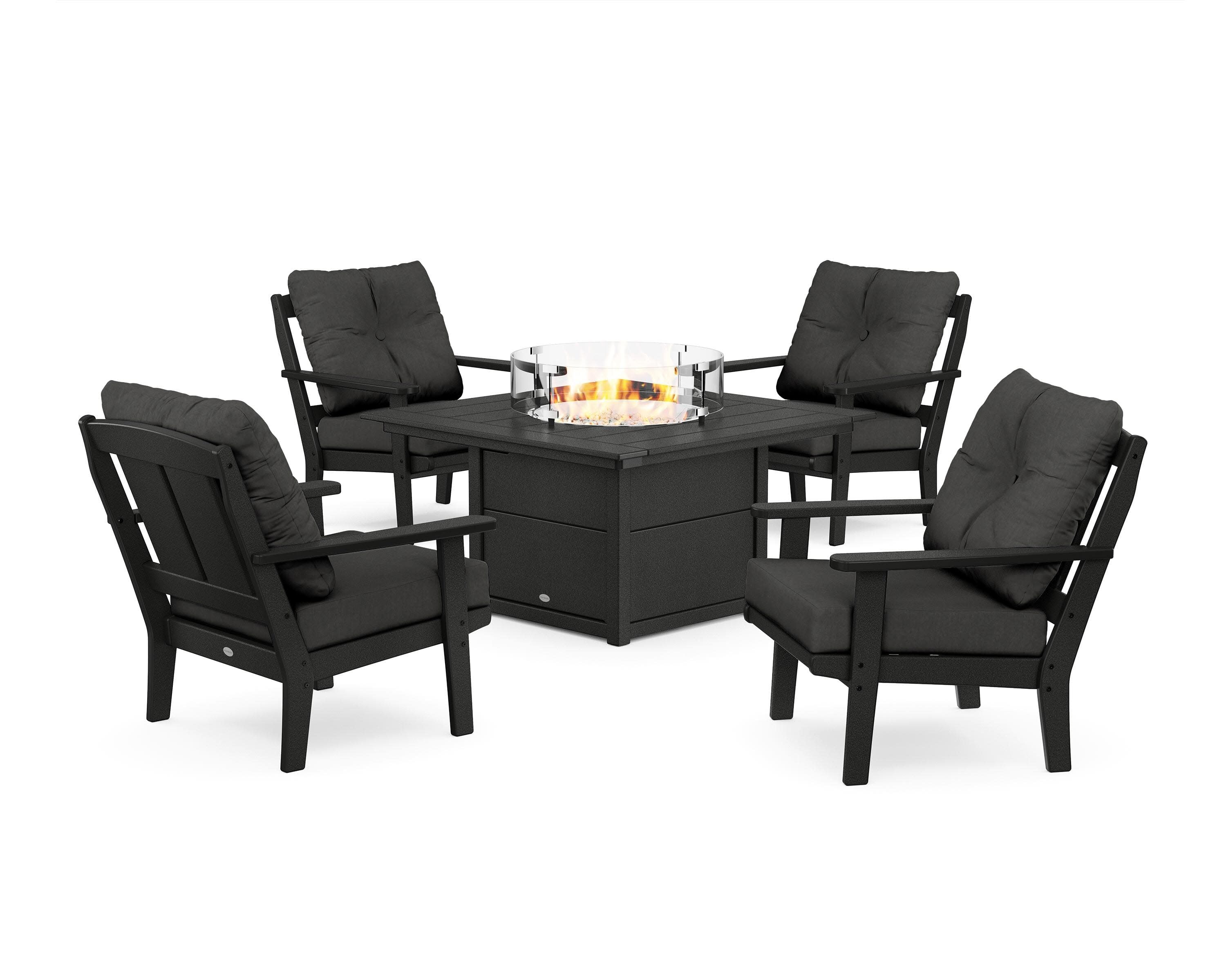 Mission 5-Piece Deep Seating Set with Fire Pit Table in Black / Spectrum Carbon