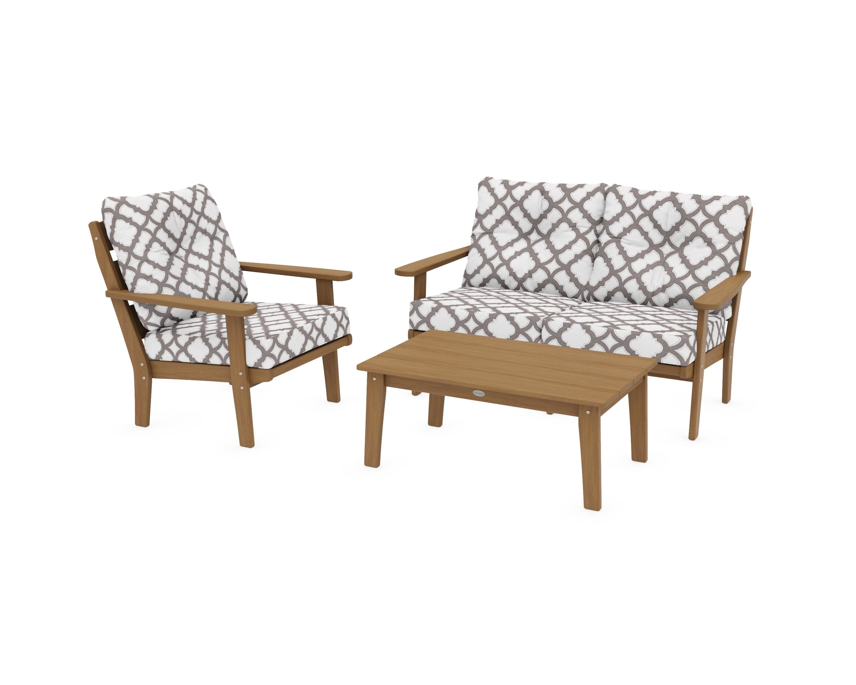 Lakeside 3-Piece Deep Seating Set in Natural / Trellis Grey Mist