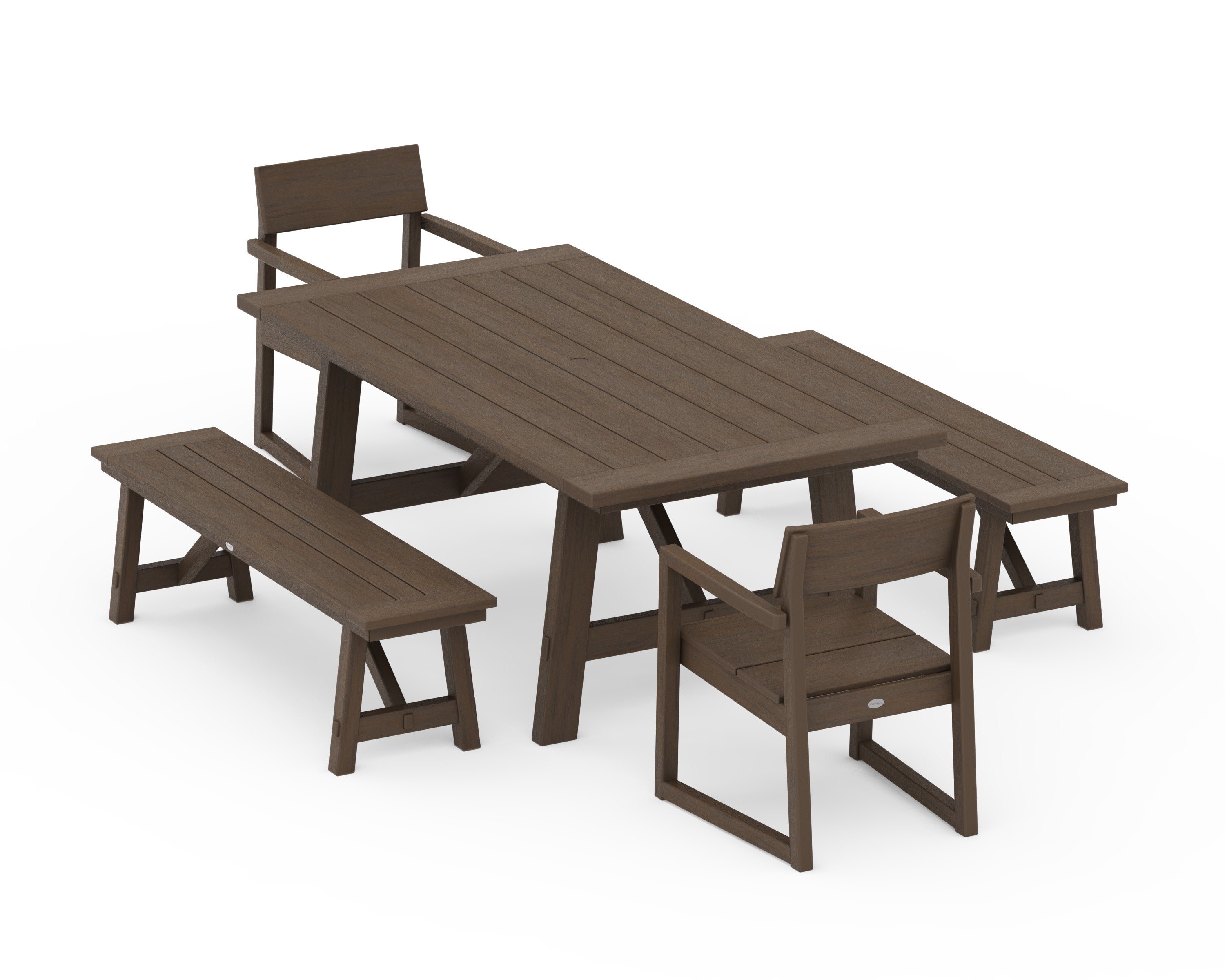 EDGE 5-Piece Rustic Farmhouse Dining Set With Benches in Kona