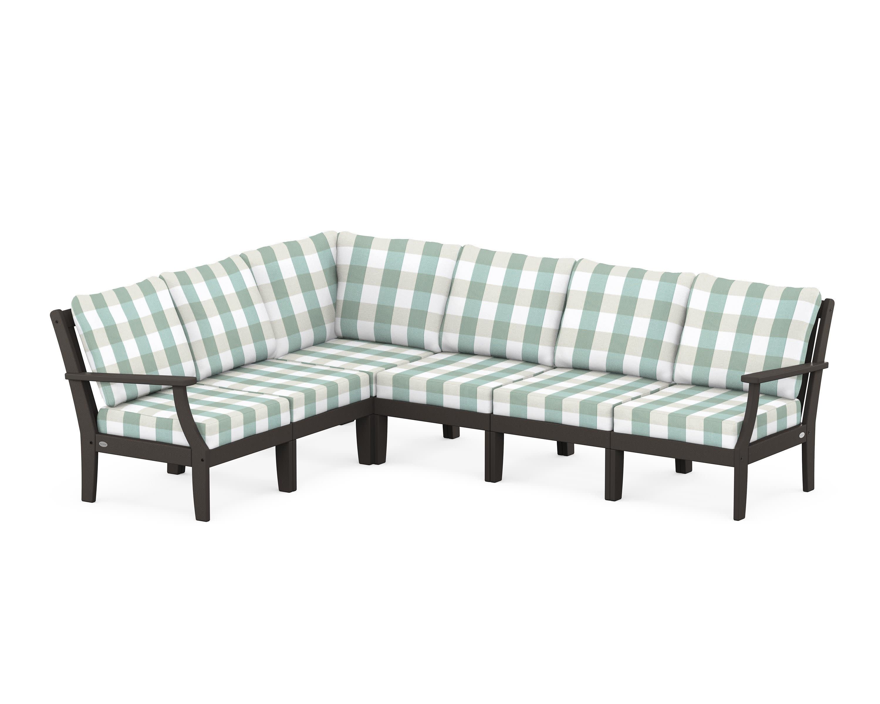 Braxton Modular 6-Piece Deep Seating Set in Vintage Coffee / Buffalo Plaid Glacier Spa