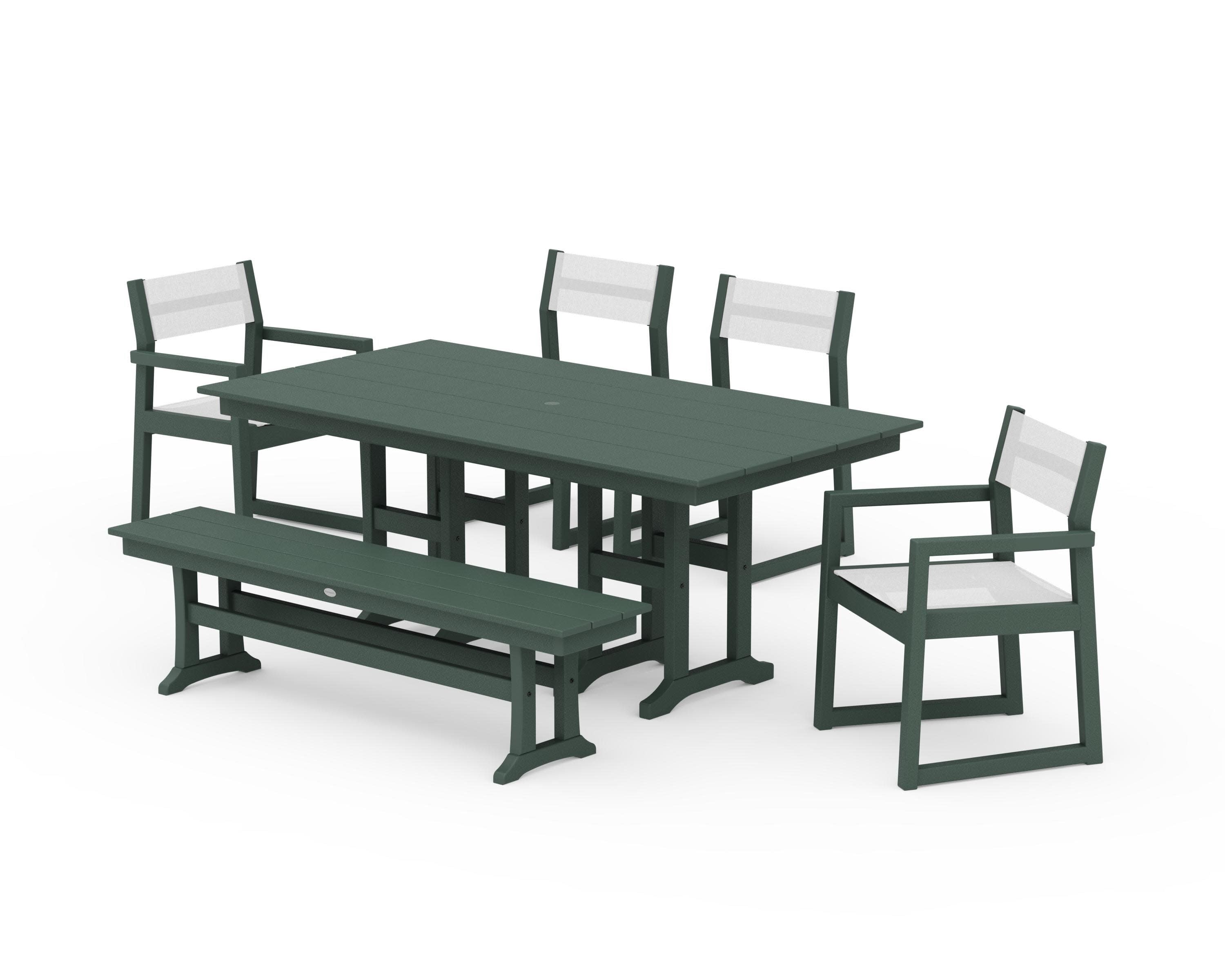 EDGE Sling 6-Piece Farmhouse Dining Set in Green / White Sling