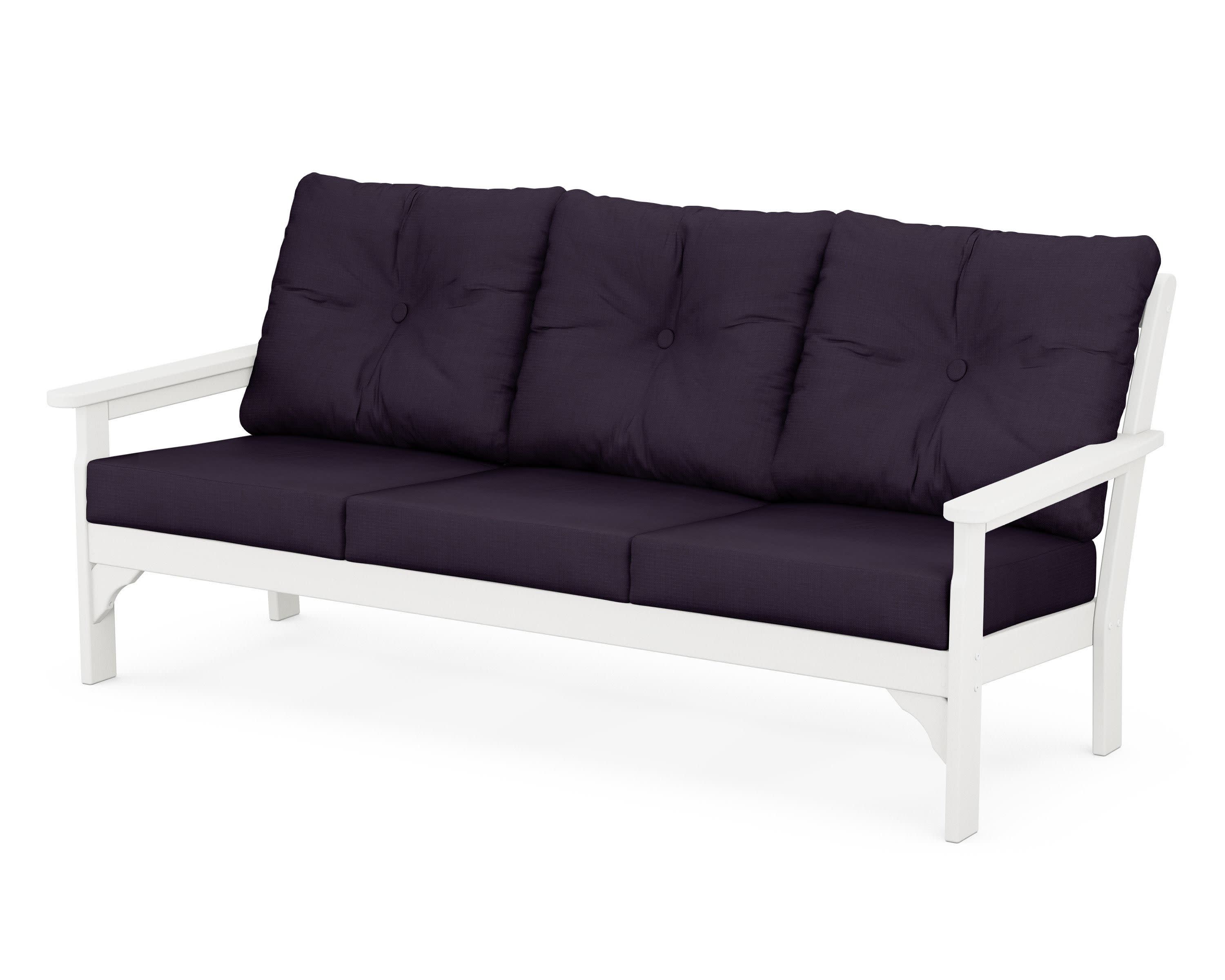 Vineyard Deep Seating Sofa in Vintage White / Navy Linen
