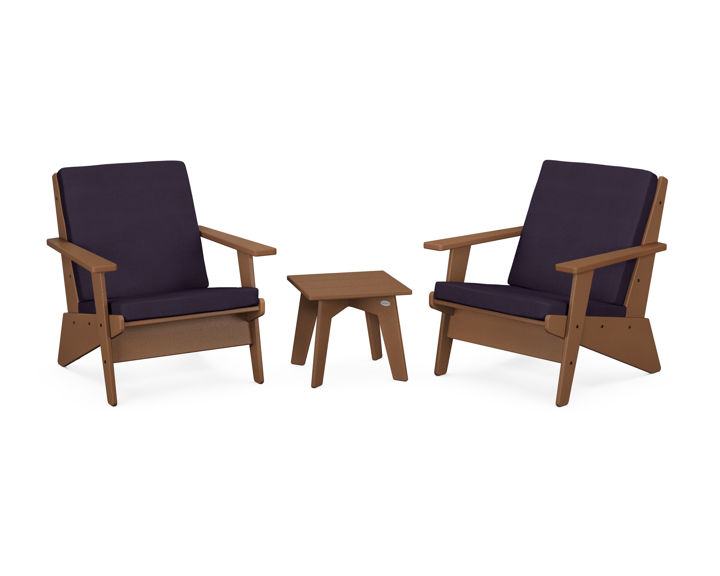 Riviera Modern Lounge 3-Piece Set in Teak / Navy Linen