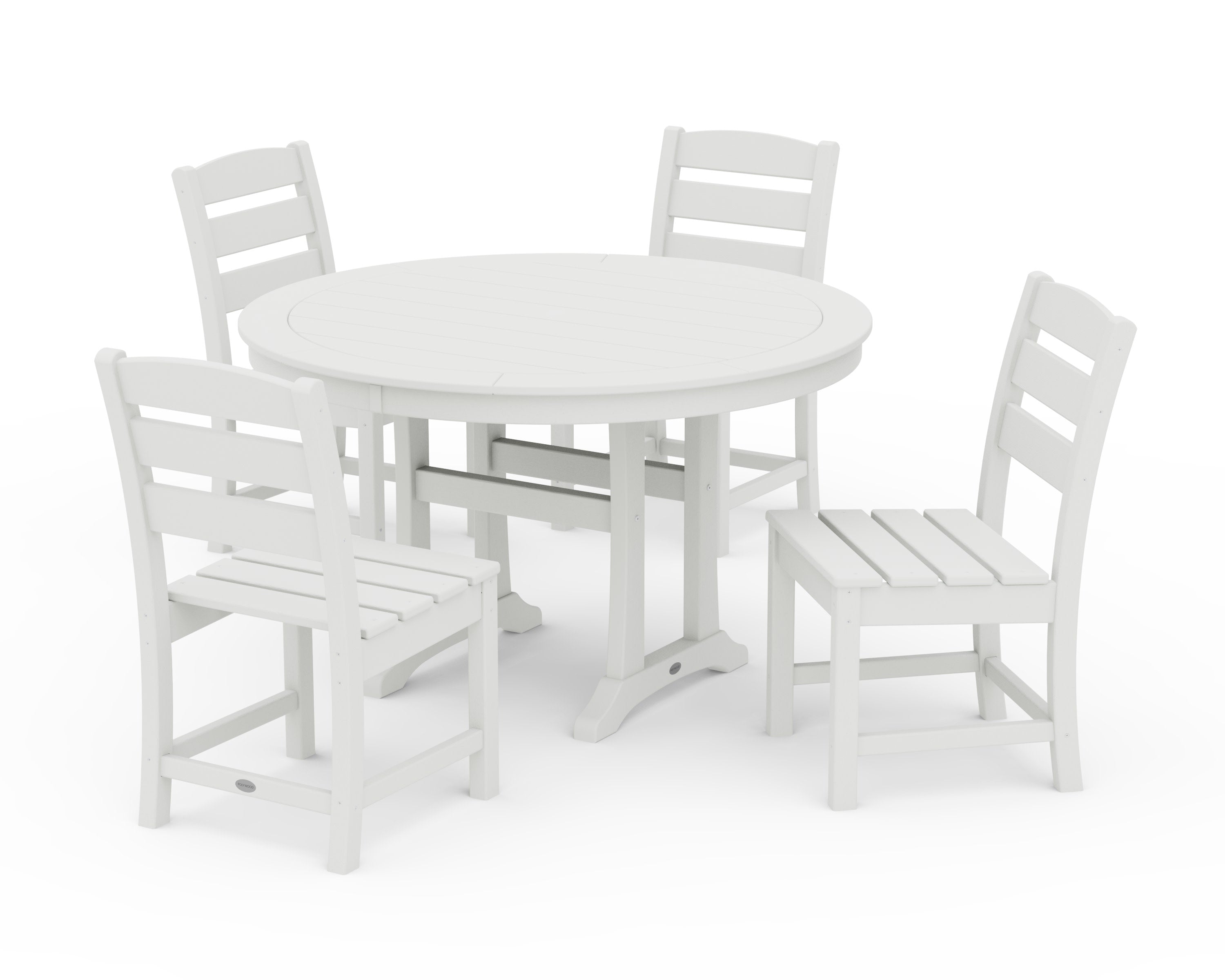Lakeside Side Chair 5-Piece Round Dining Set With Trestle Legs in Vintage White