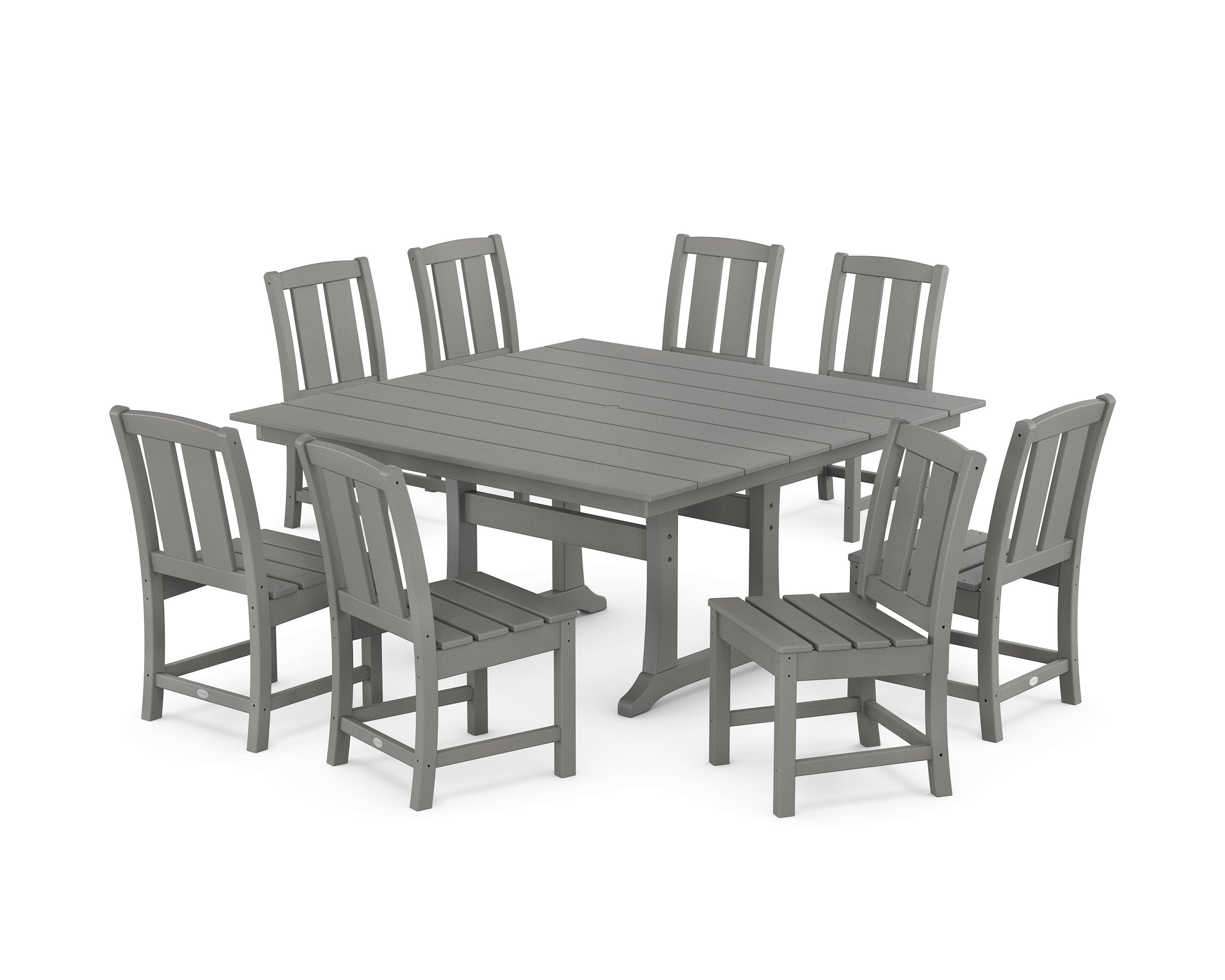 Mission Side Chair 9-Piece Square Farmhouse Dining Set with Trestle Legs in Slate Grey