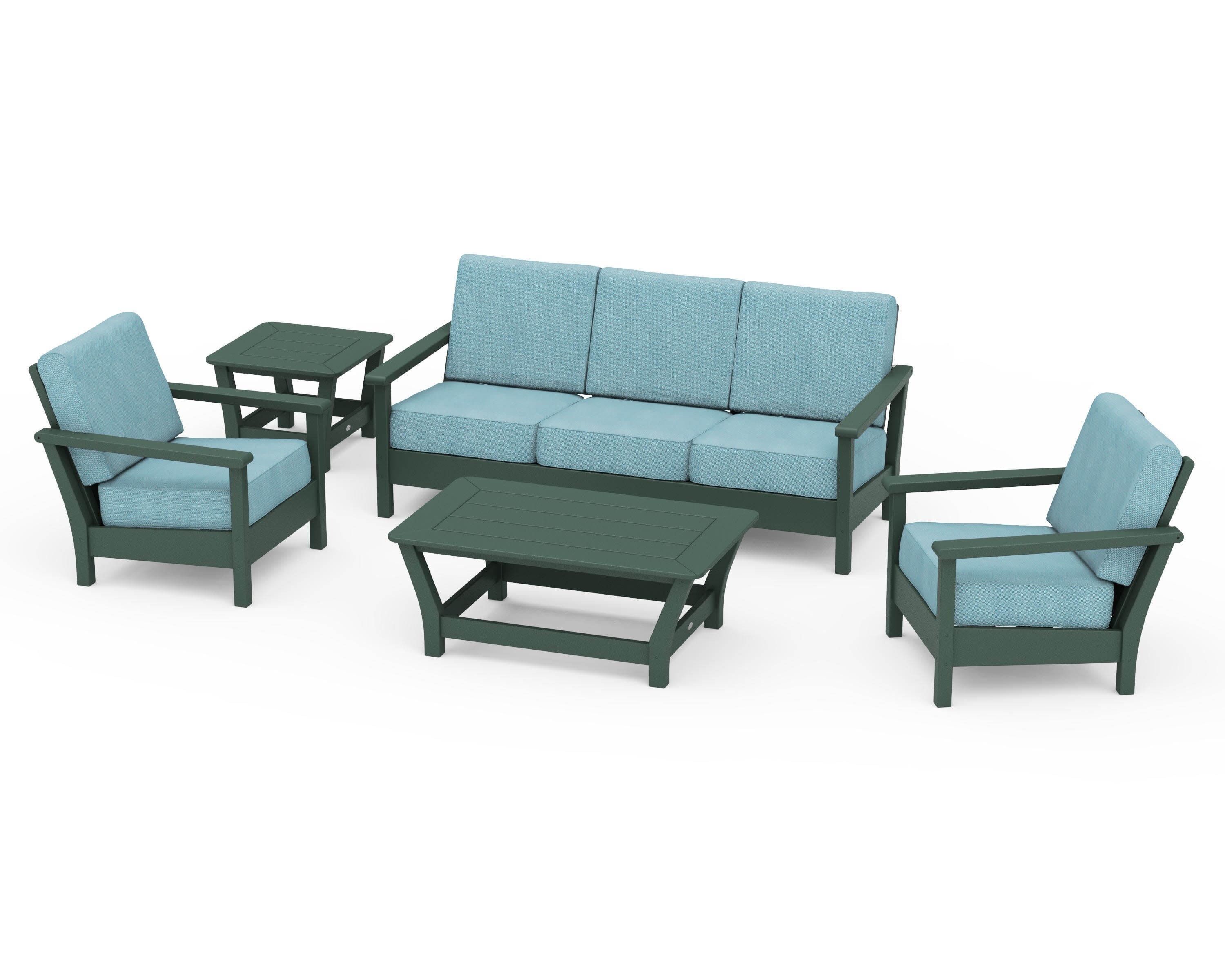 Harbour 5-Piece Deep Seating Set in Green / Lattice Sky Blue