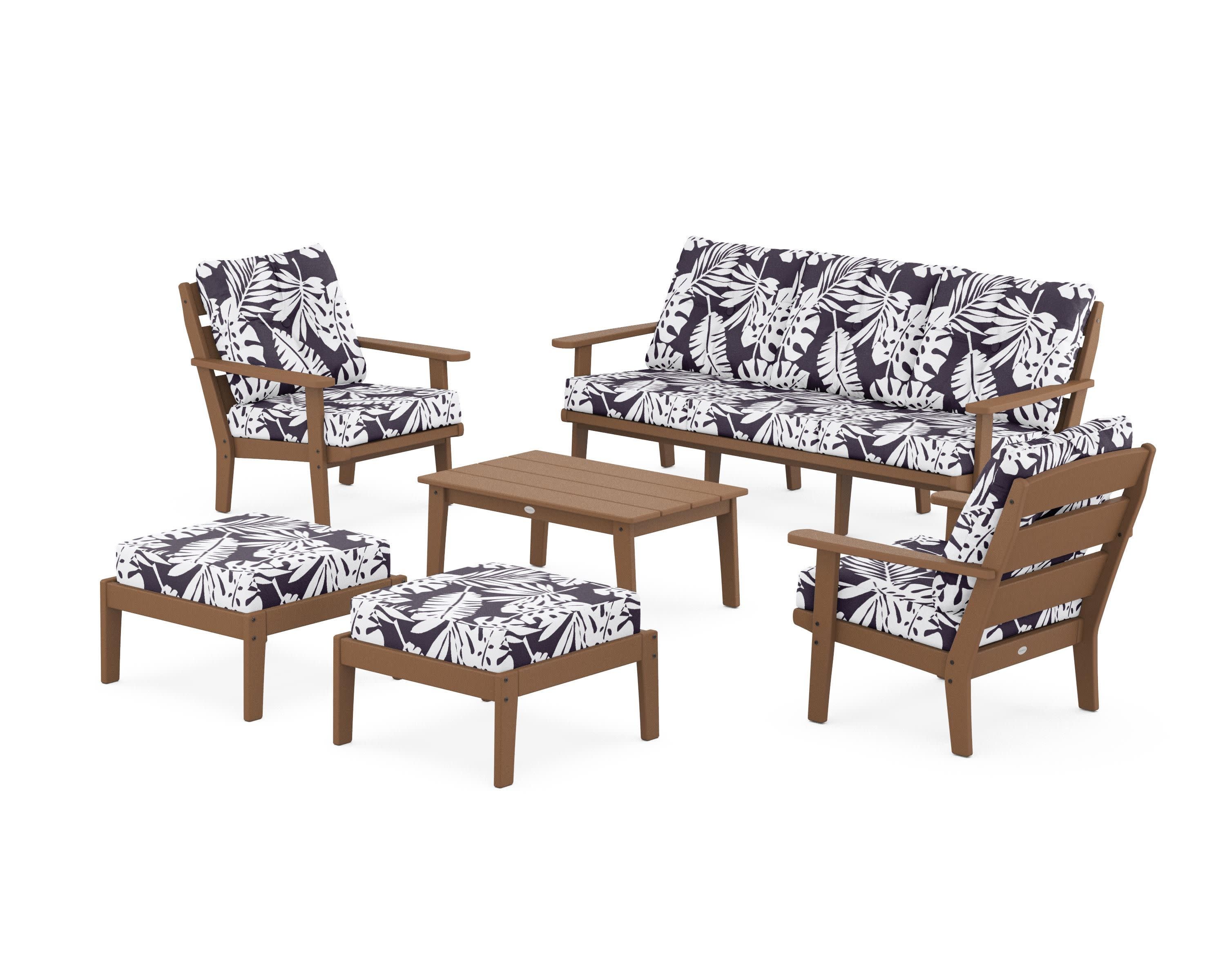 Lakeside 6-Piece Lounge Sofa Set in Teak / Leaf Navy