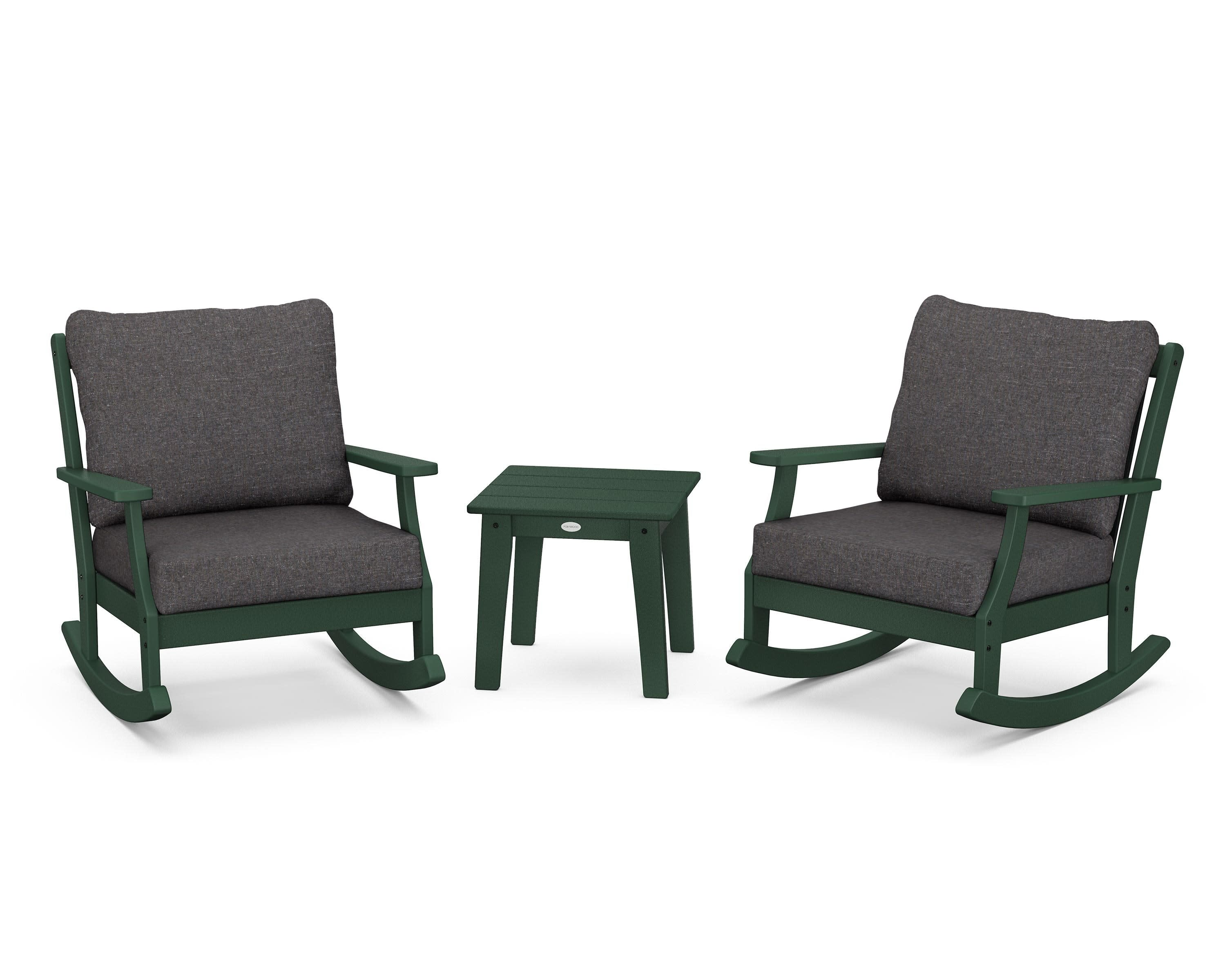 Braxton 3-Piece Deep Seating Rocker Set in Green / Ash Charcoal
