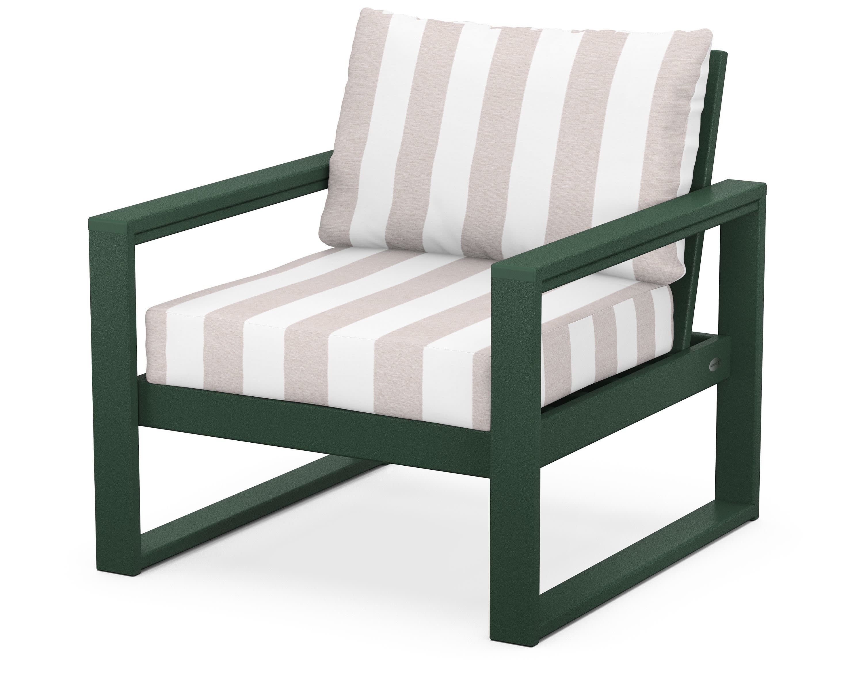 EDGE Club Chair in Green / Cabana Stripe Dune Burlap