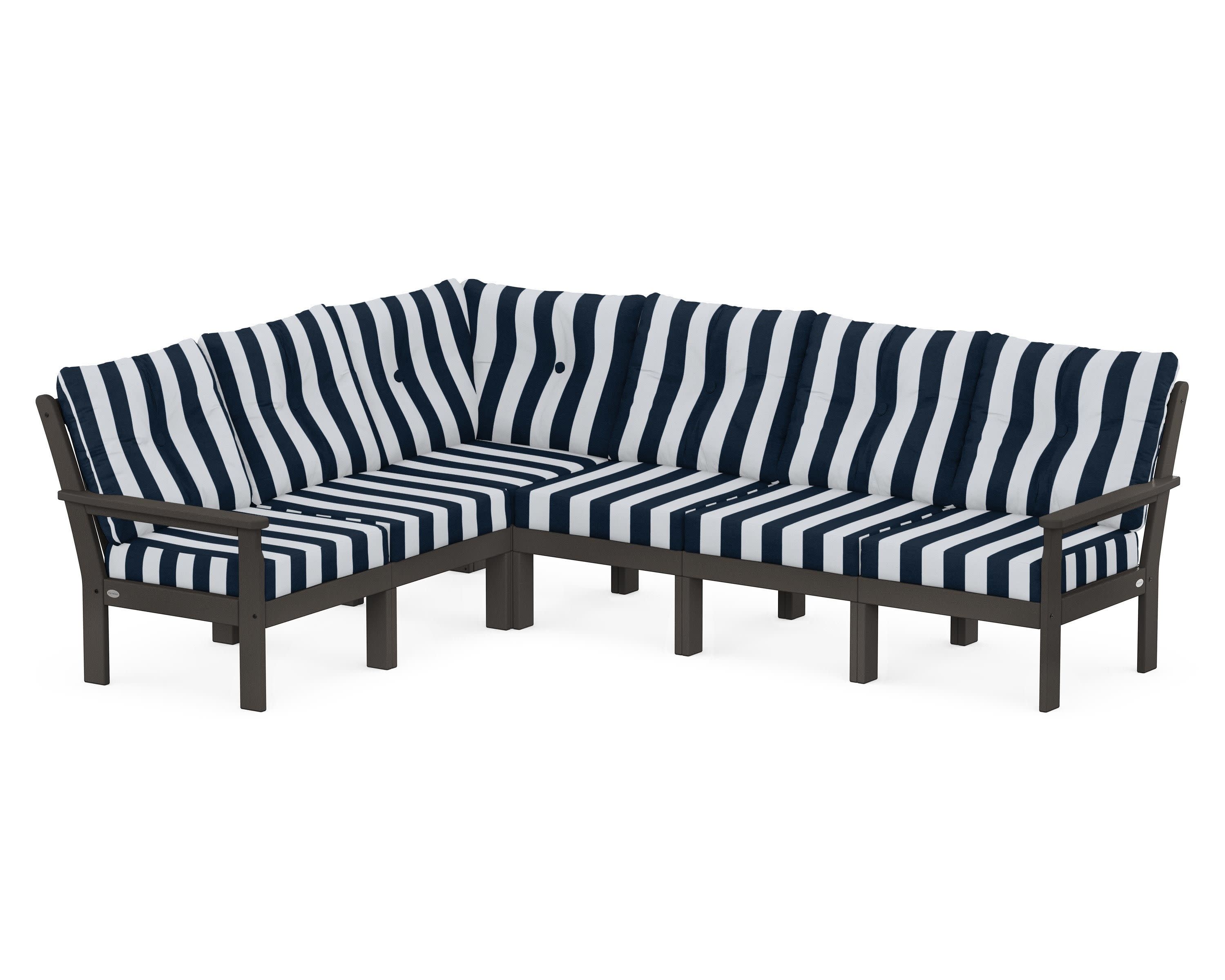Vineyard 6-Piece Sectional in Vintage Coffee / Cabana Stripe Marine Indigo