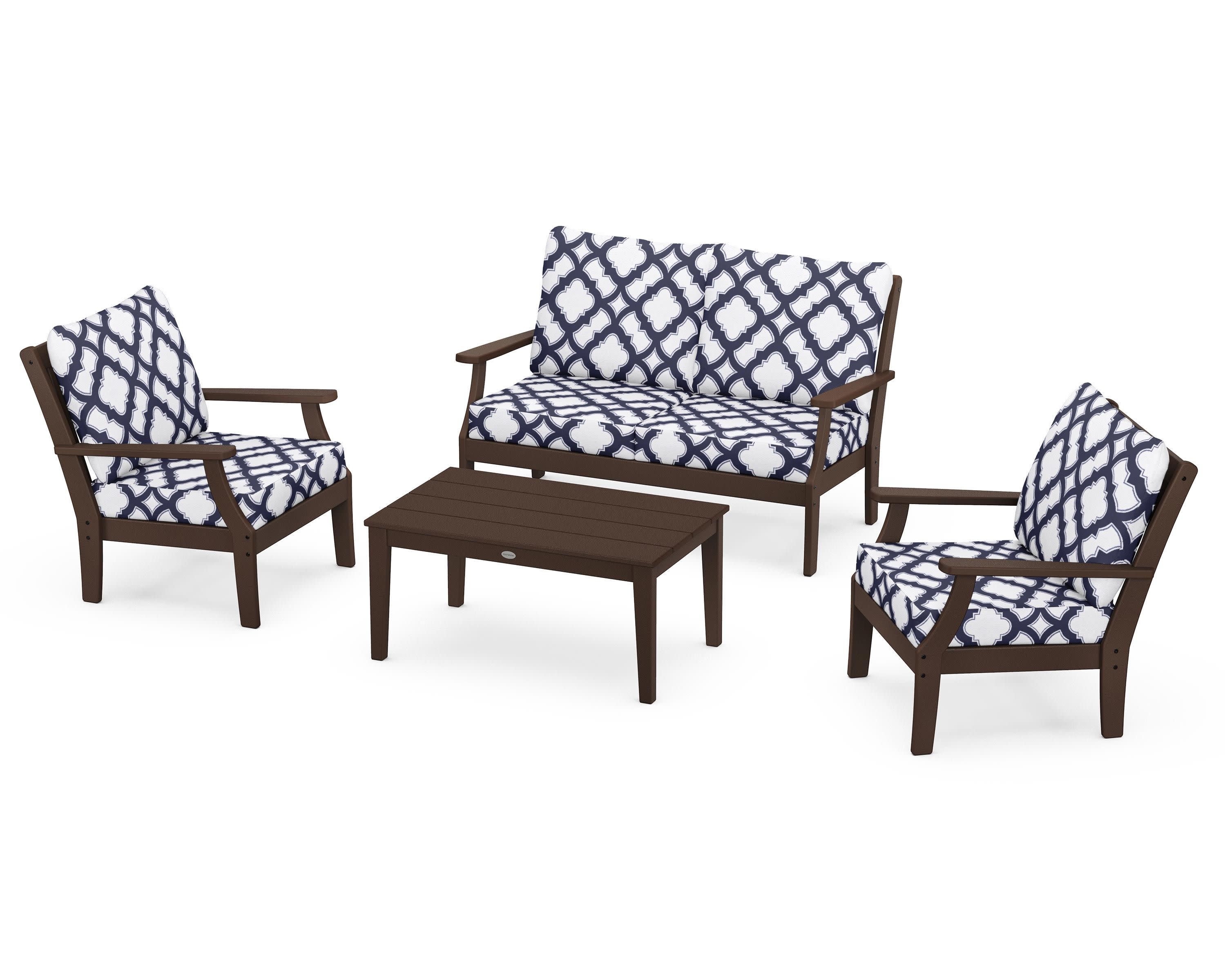 Braxton 4-Piece Deep Seating Chair Set in Mahogany / Trellis Navy
