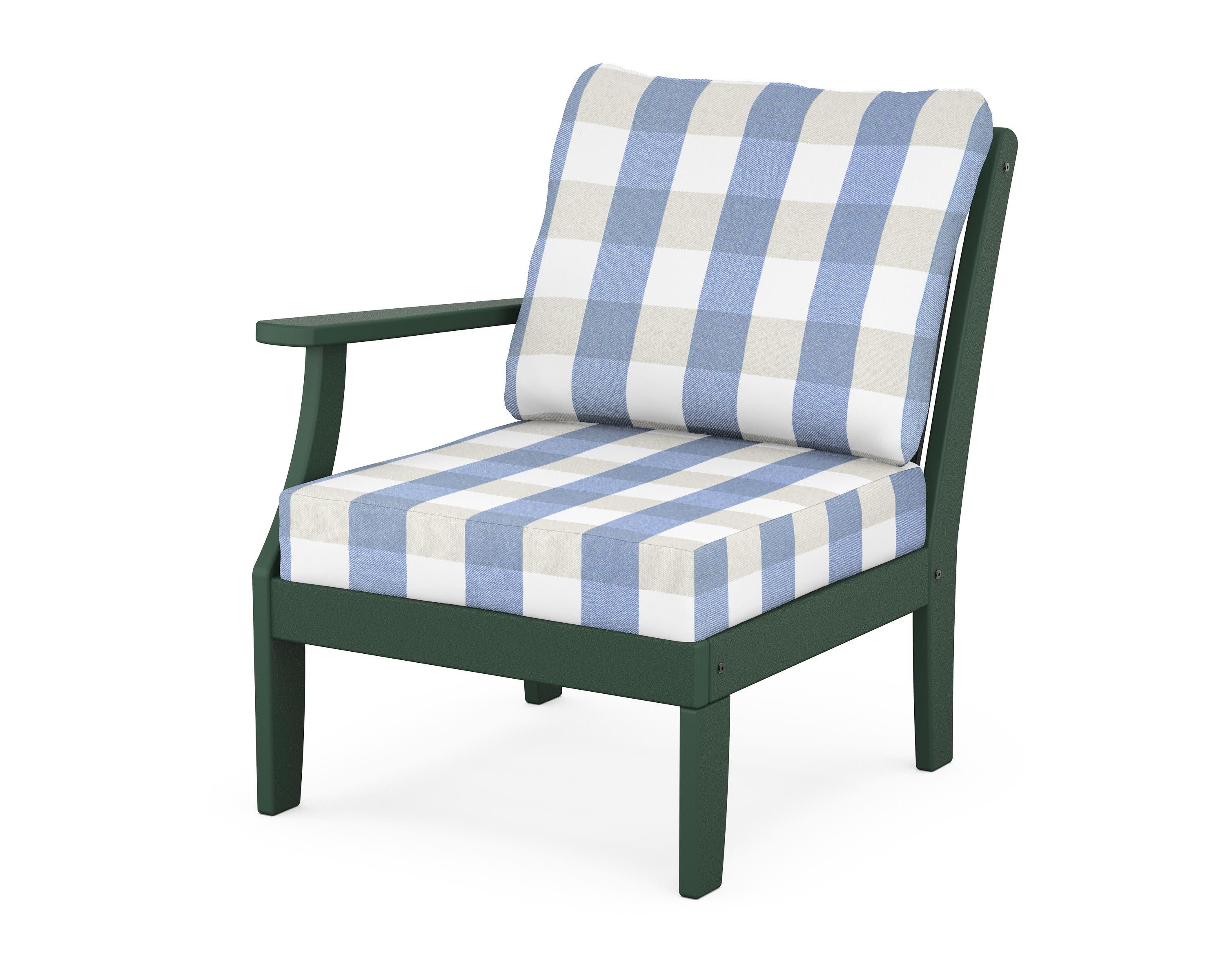 Braxton Modular Left Arm Chair in Green / Buffalo Plaid Sky Blue