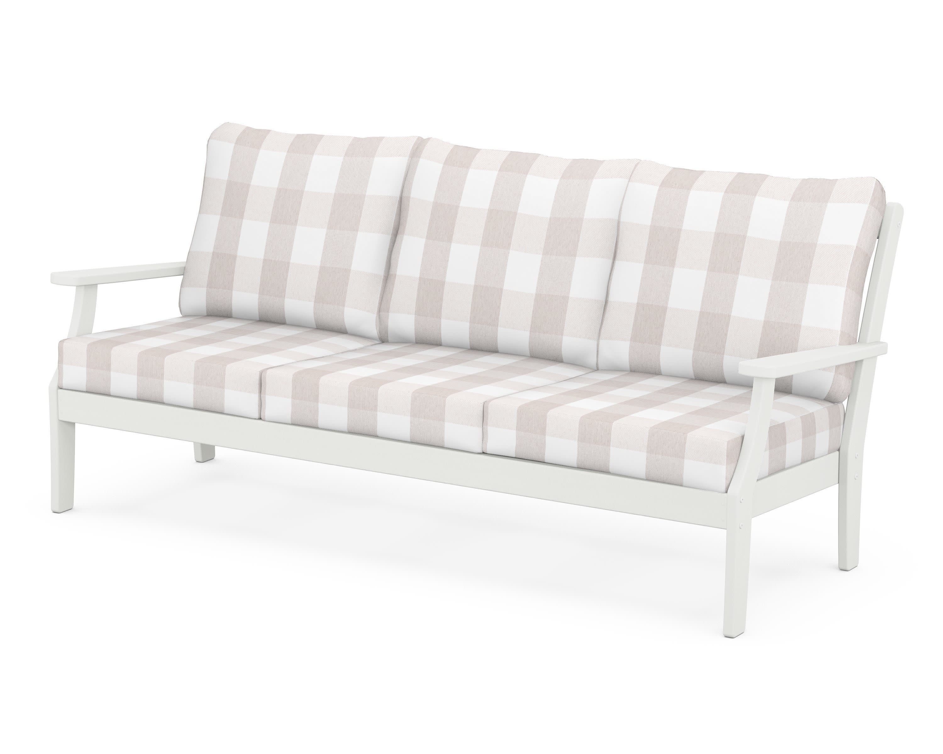 Braxton Deep Seating Sofa in Vintage White / Buffalo Plaid Dune Burlap