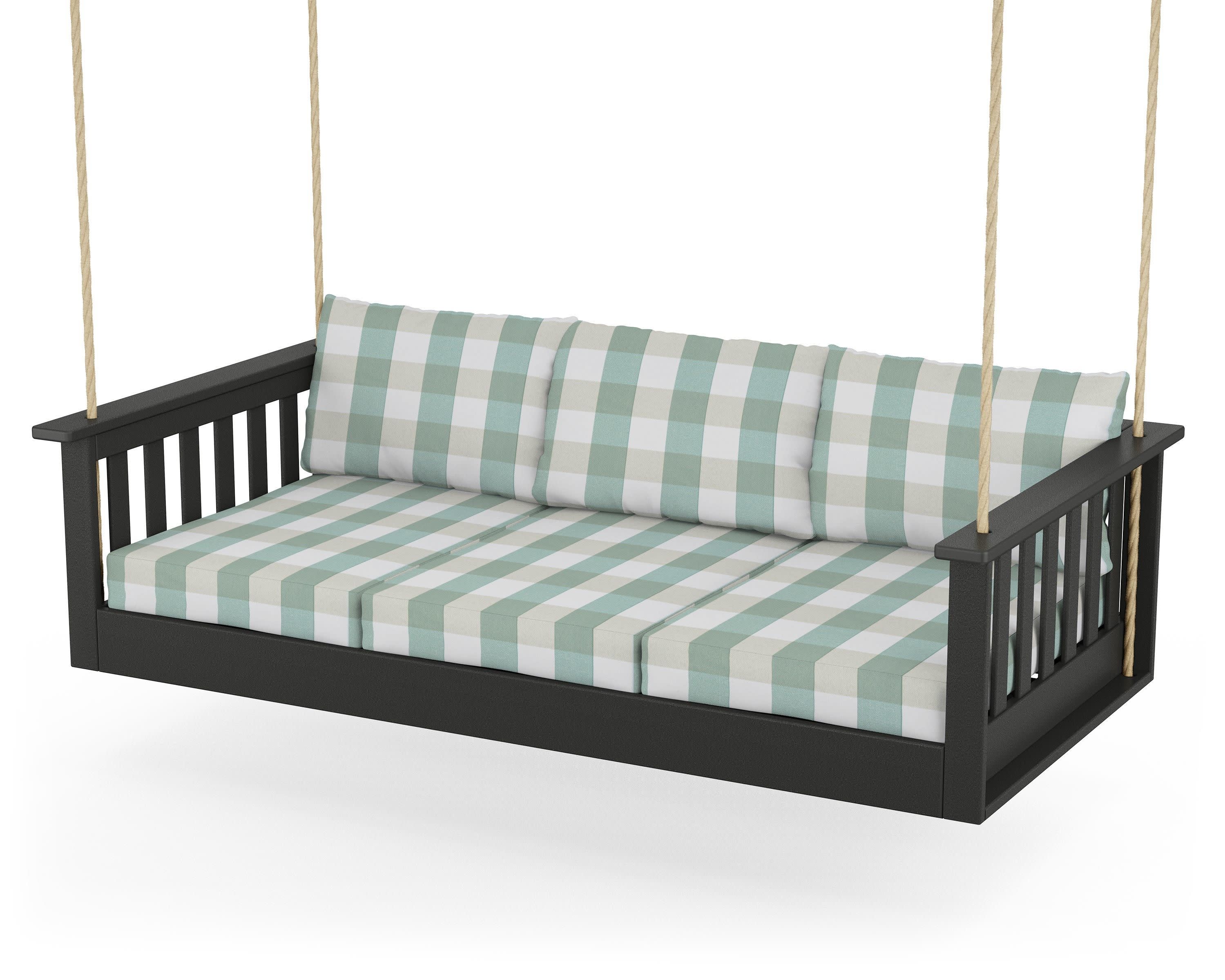 Vineyard Daybed Swing in Black / Buffalo Plaid Glacier Spa