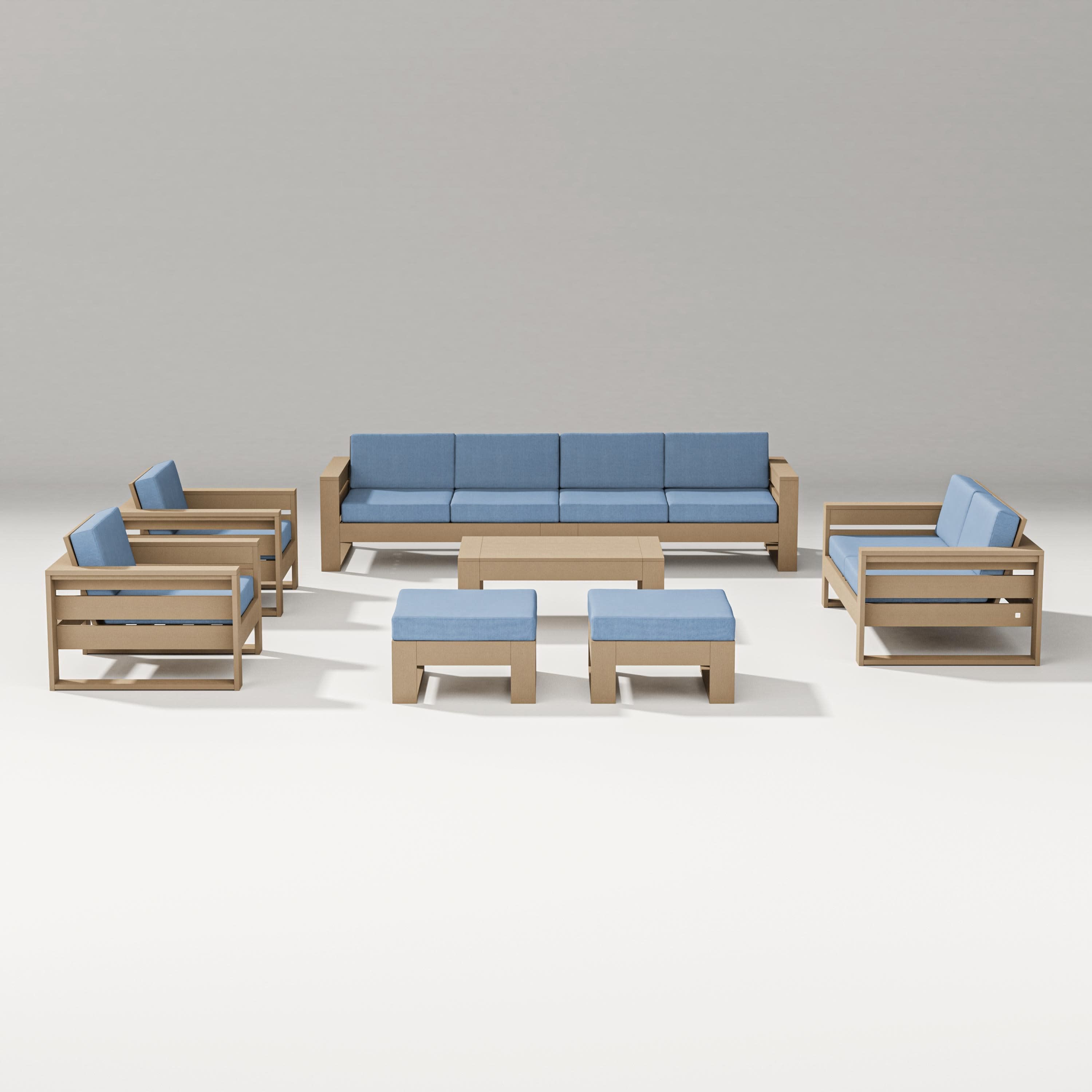 Latitude 8-Piece Lounge Sofa Set in Vintage Sahara / Sky Blue