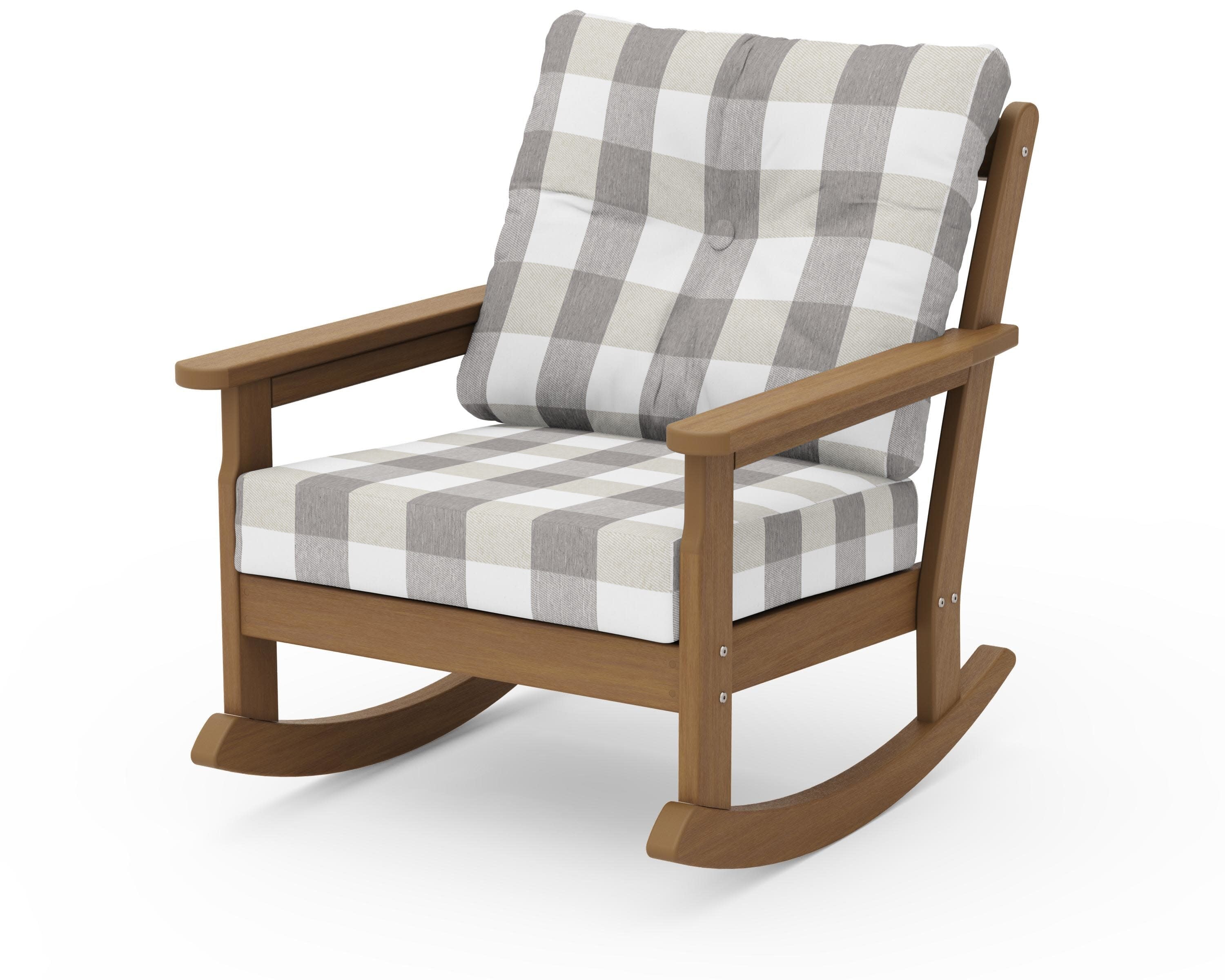 Vineyard Deep Seating Rocking Chair in Natural / Buffalo Plaid Grey Mist