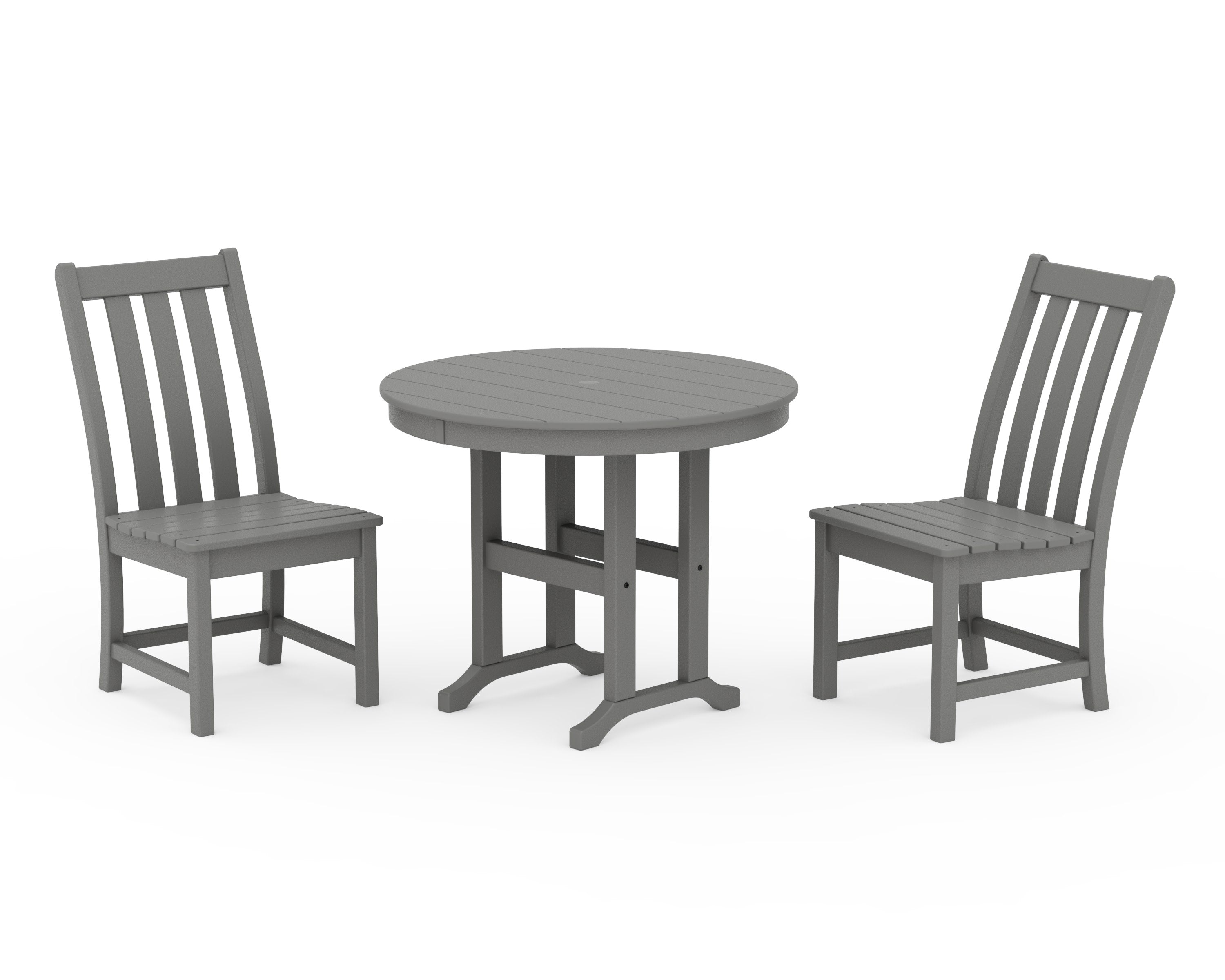 Vineyard Side Chair 3-Piece Round Dining Set in Slate Grey