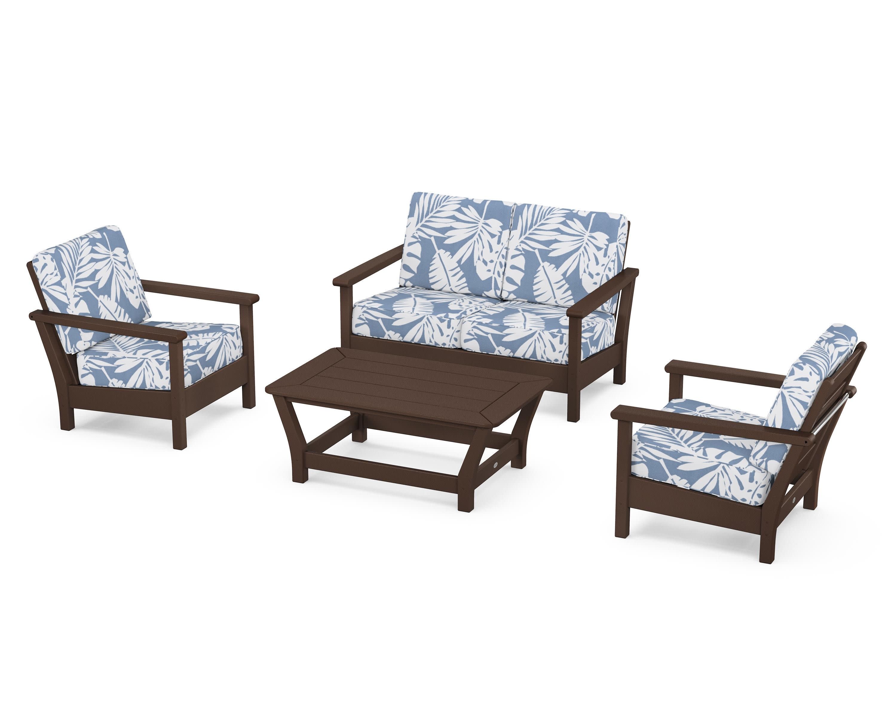 Harbour 4-Piece Deep Seating Set in Mahogany / Leaf Sky Blue