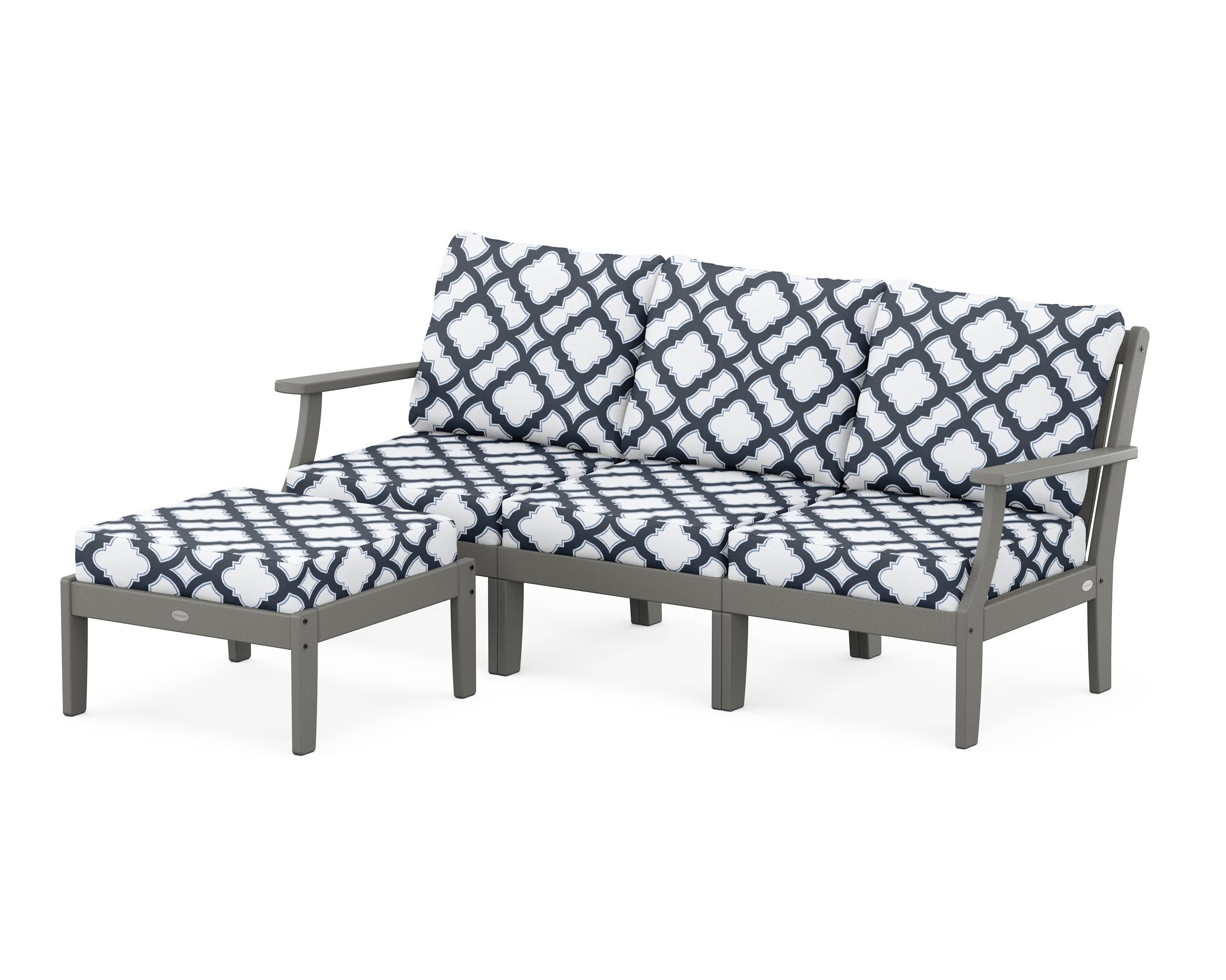 Braxton Modular 4-Piece Deep Seating Set with Ottoman in Slate Grey / Trellis Marine Indigo