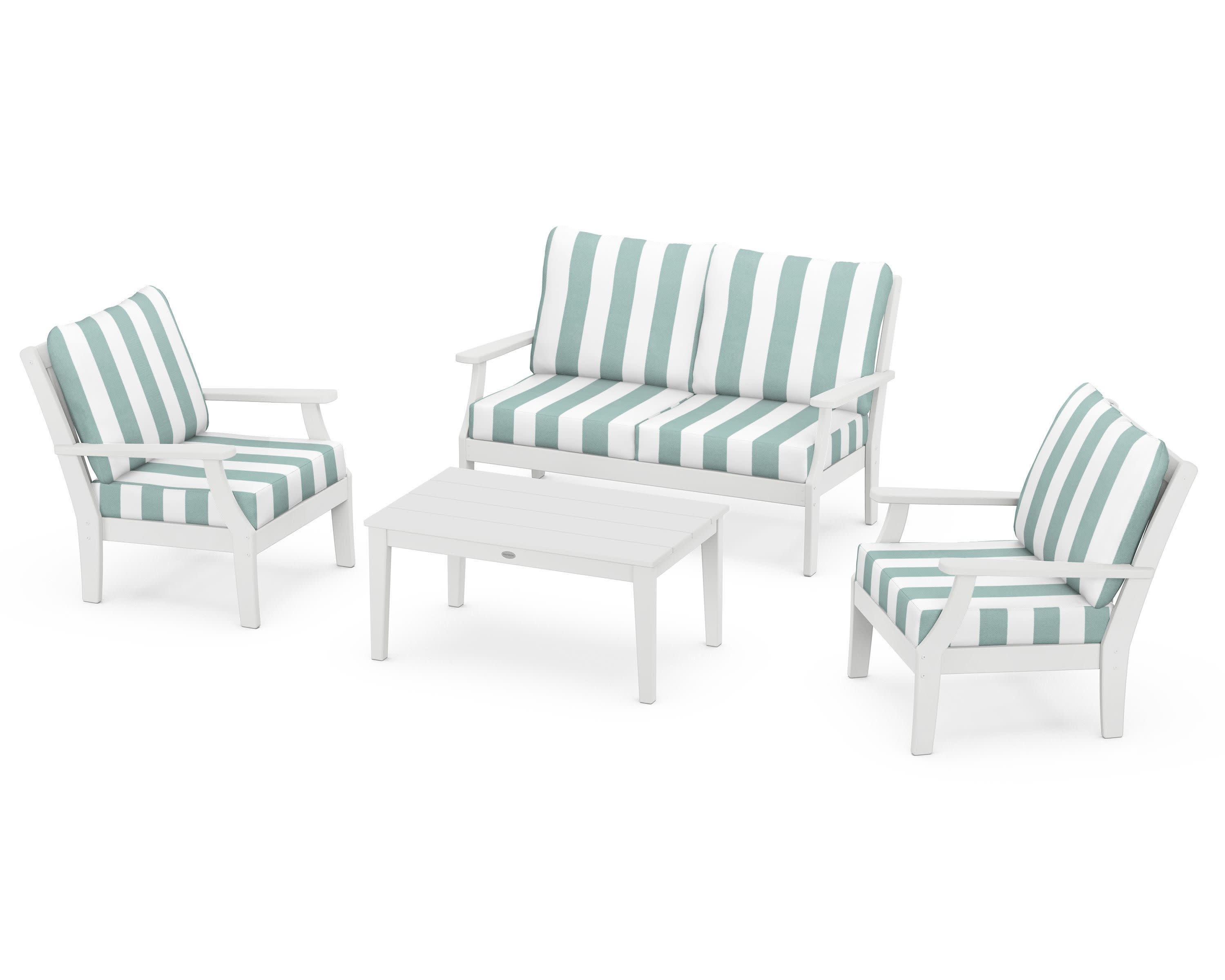 Braxton 4-Piece Deep Seating Chair Set in White / Cabana Stripe Glacier Spa