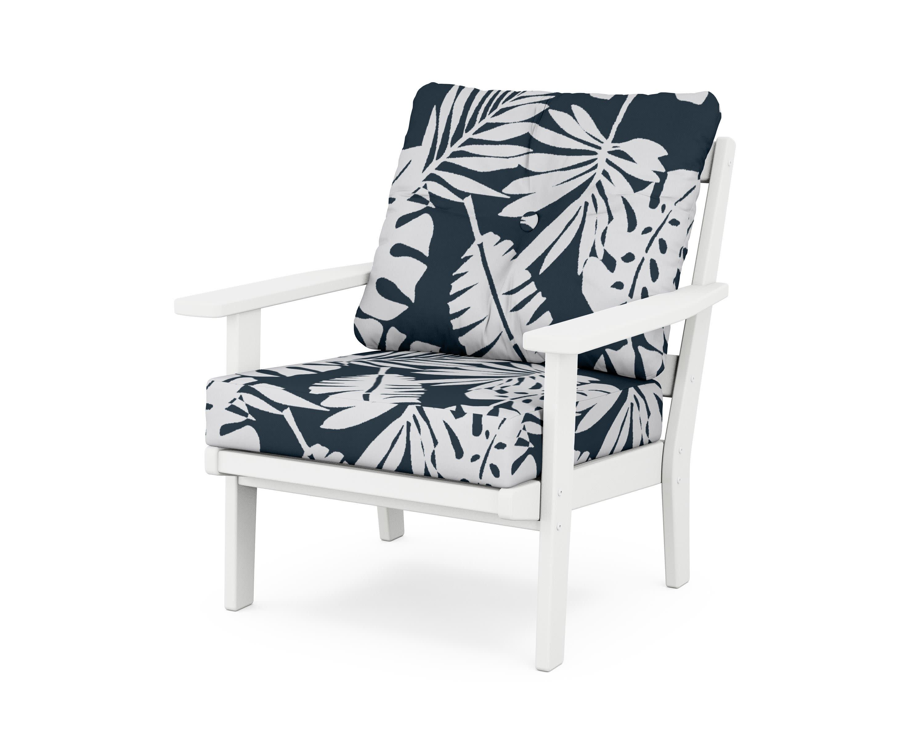 Oxford Deep Seating Chair in White / Leaf Marine Indigo