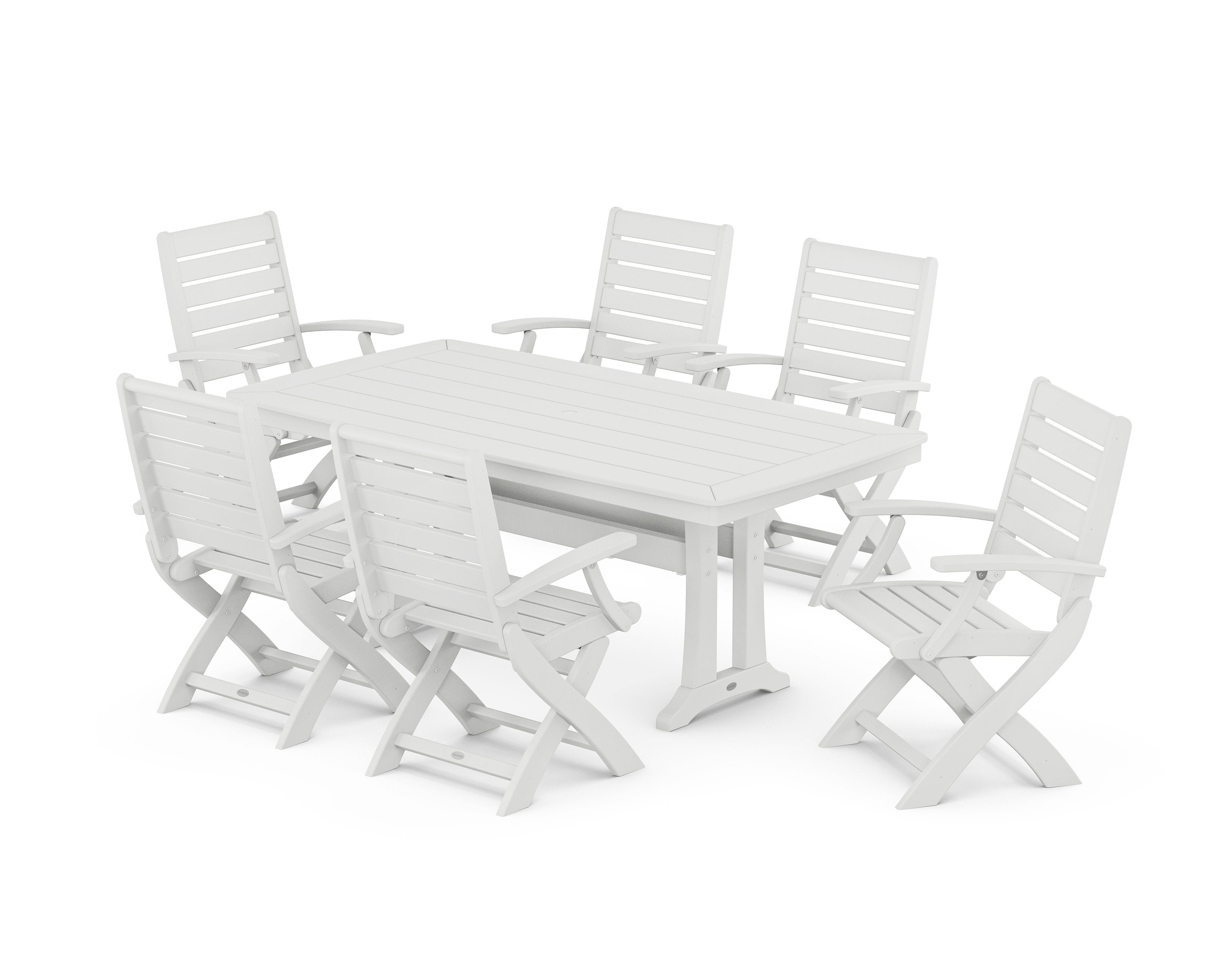 Signature Folding Chair 7-Piece Dining Set with Trestle Legs in White