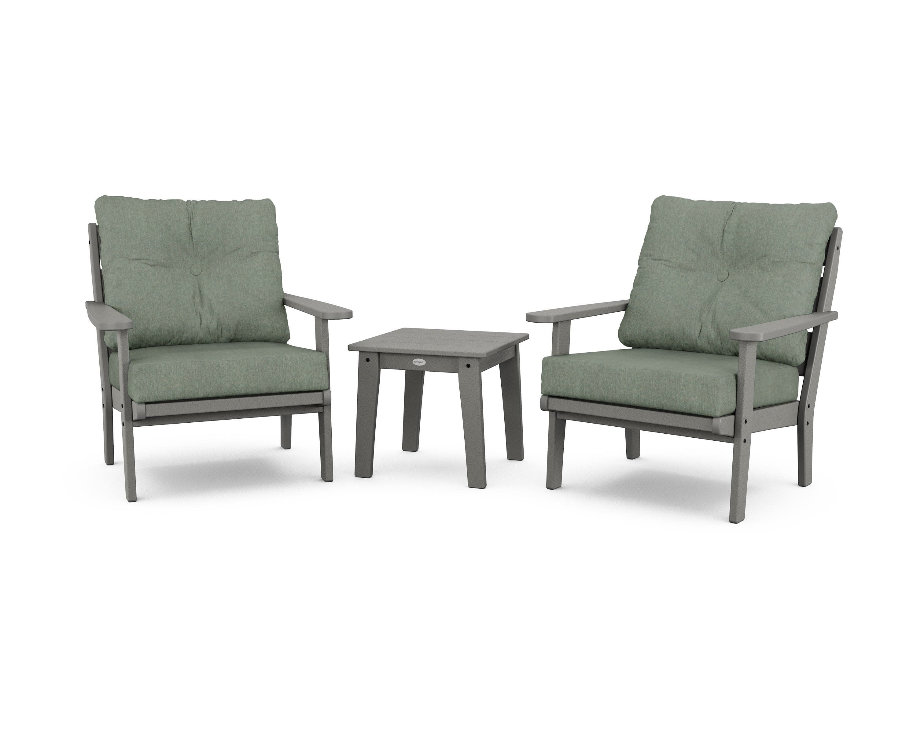 Lakeside 3-Piece Deep Seating Chair Set in Slate Grey / Cast Sage