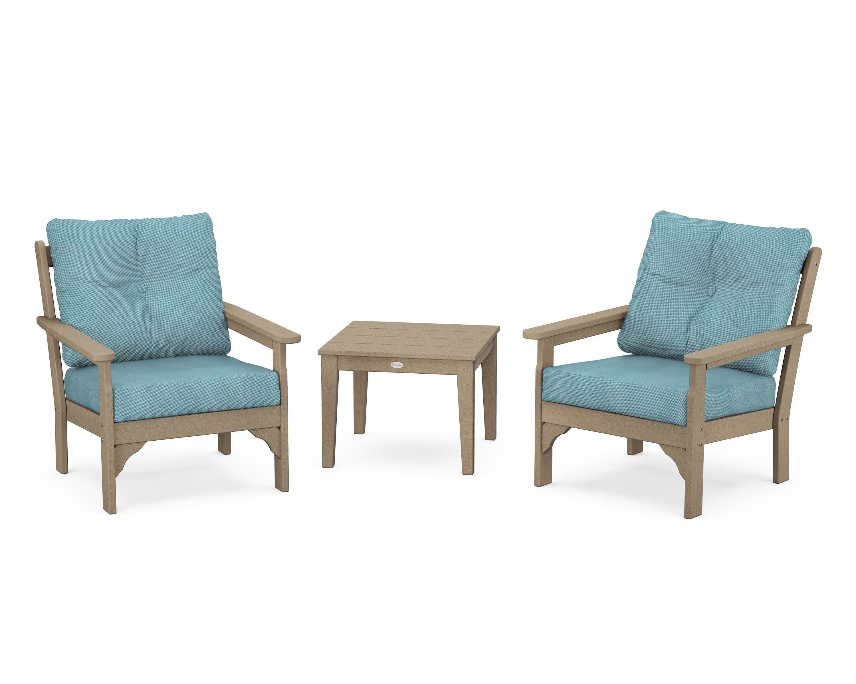 Vineyard 3-Piece Deep Seating Set in Vintage Sahara / Lattice Sky Blue