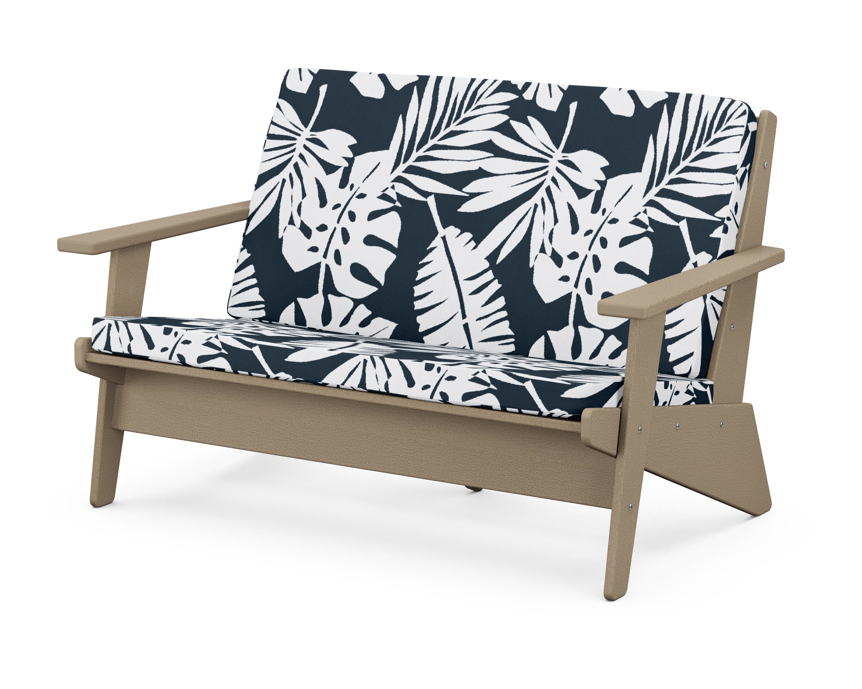 Riviera Modern Lounge Loveseat in Vintage Sahara / Leaf Marine Indigo