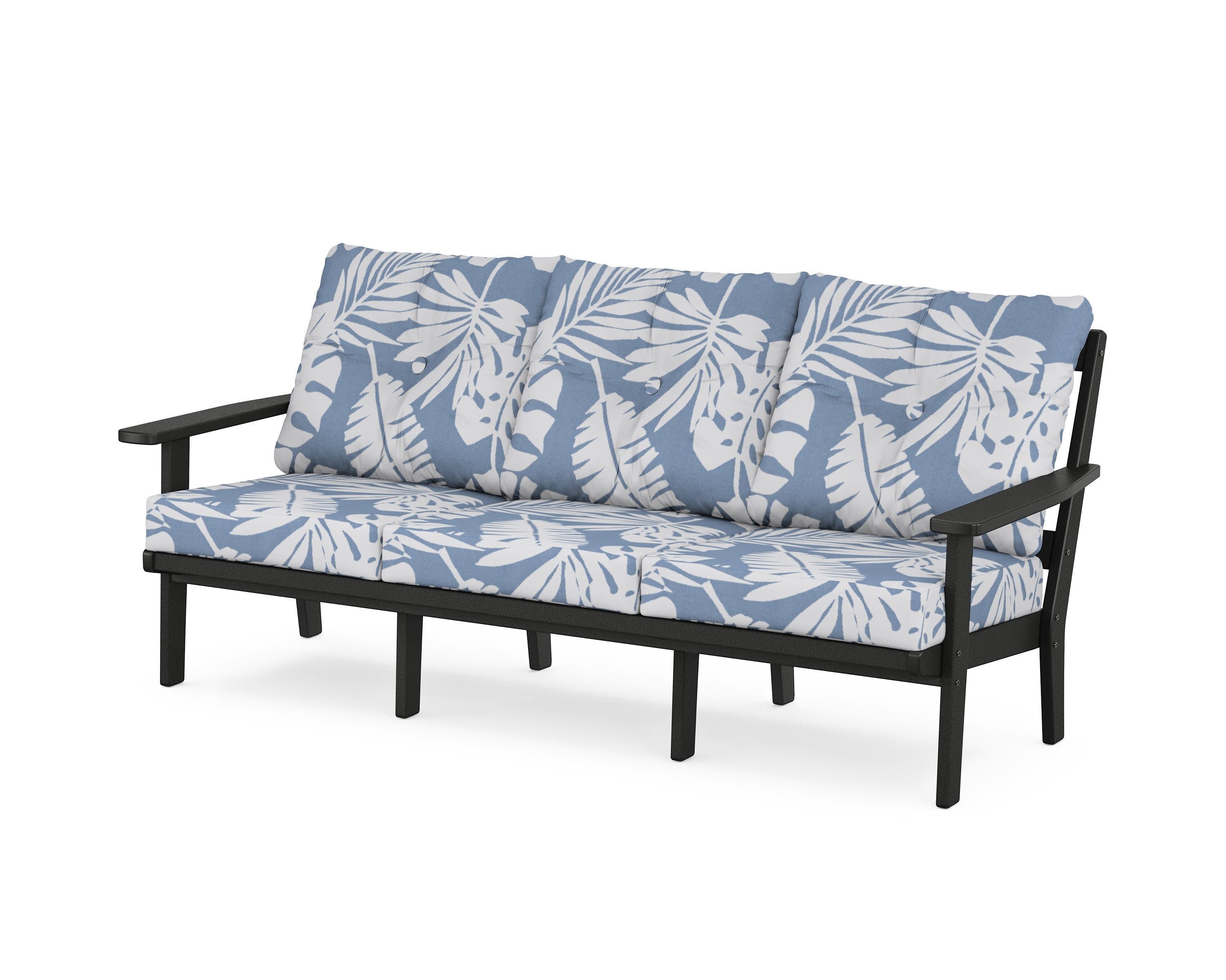 Oxford Deep Seating Sofa in Black / Leaf Sky Blue