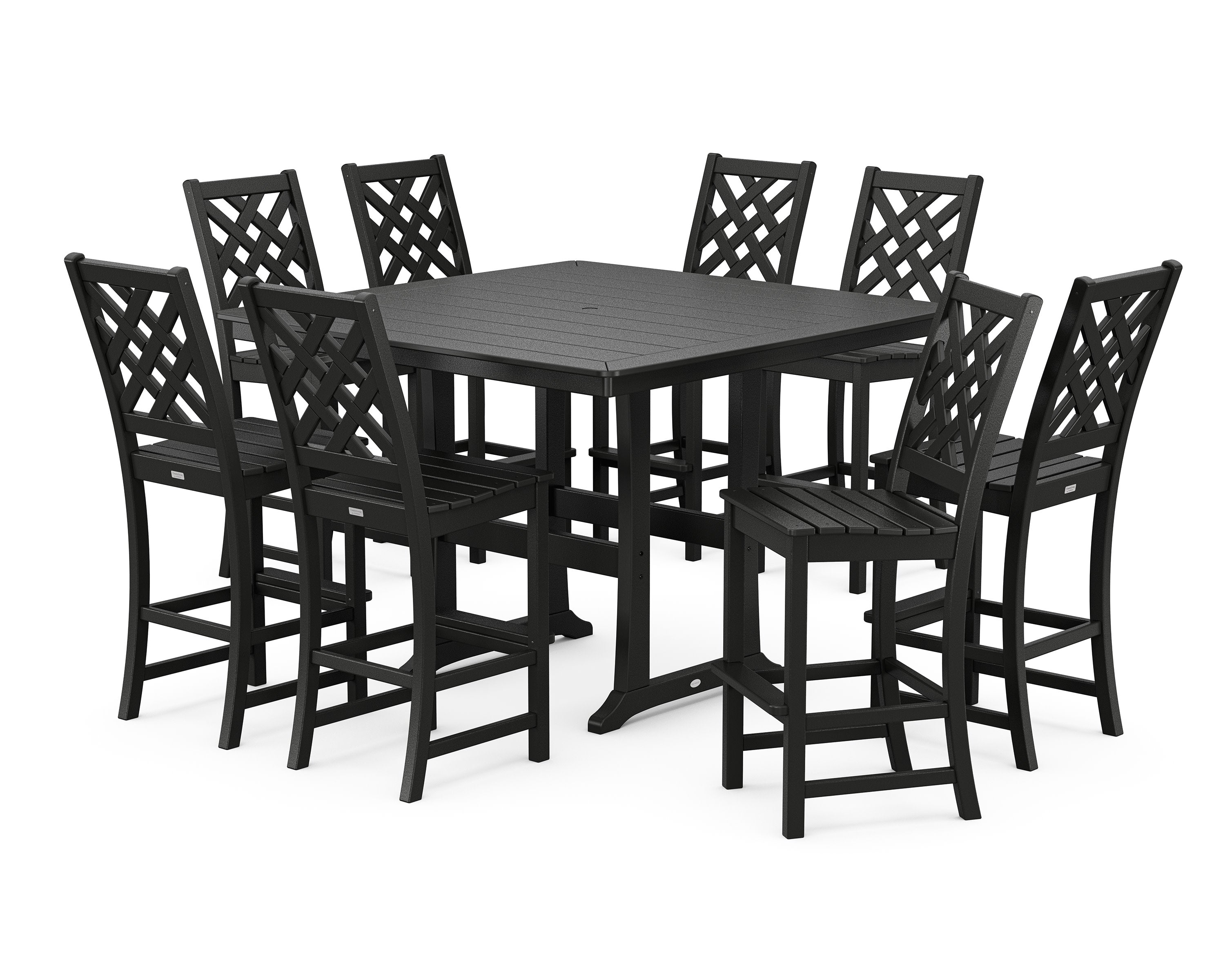 Wovendale Side Chair 9-Piece Square Bar Set with Trestle Legs in Black