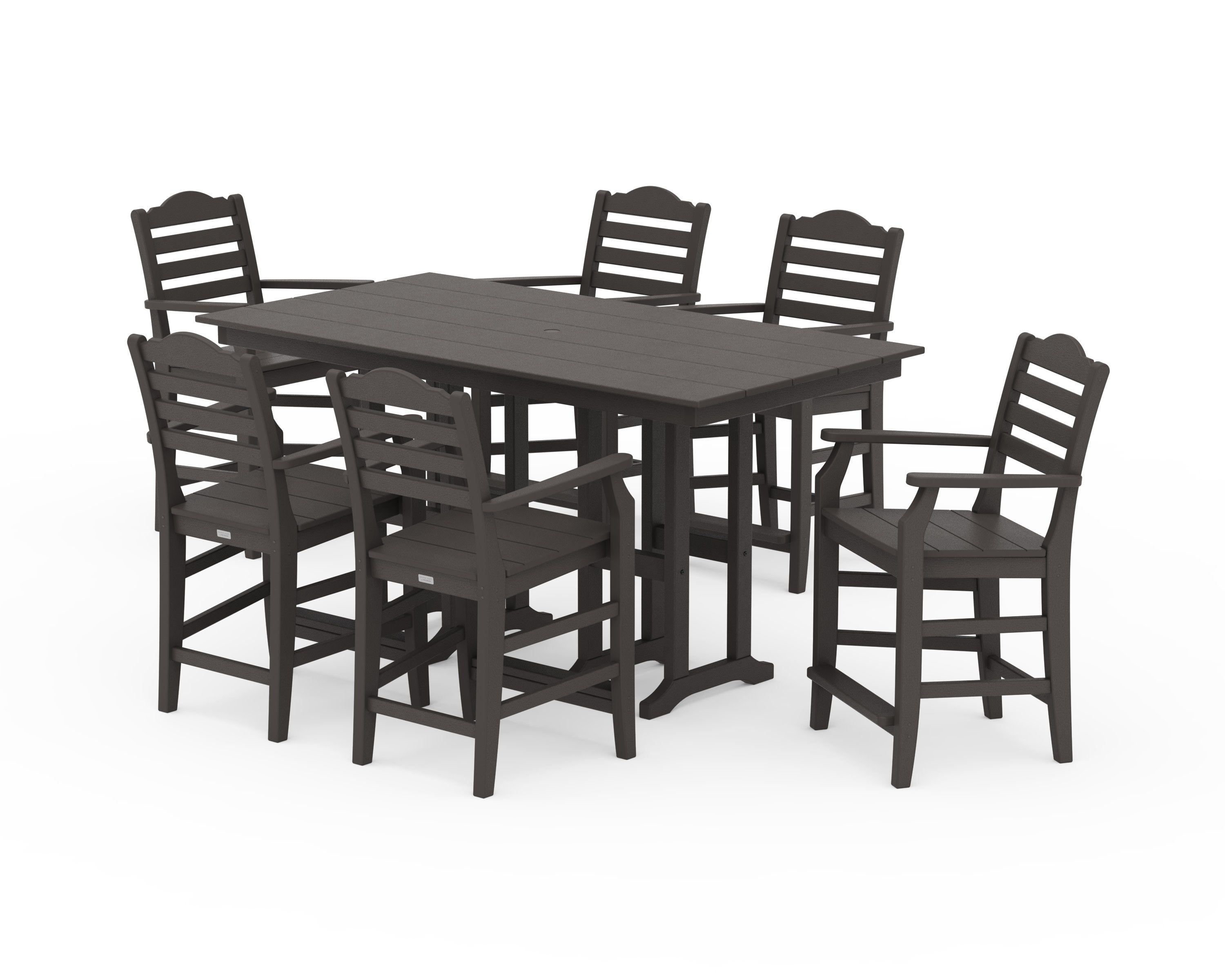 Savannah Arm Chair 7-Piece Farmhouse Counter Set in Vintage Coffee